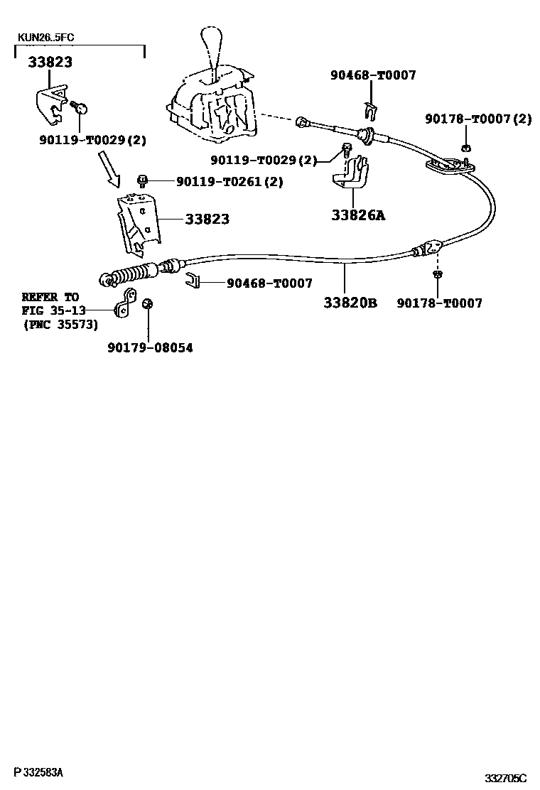 Toyota HILUX Shift Lever & Retainer EPC diagram — 332705C