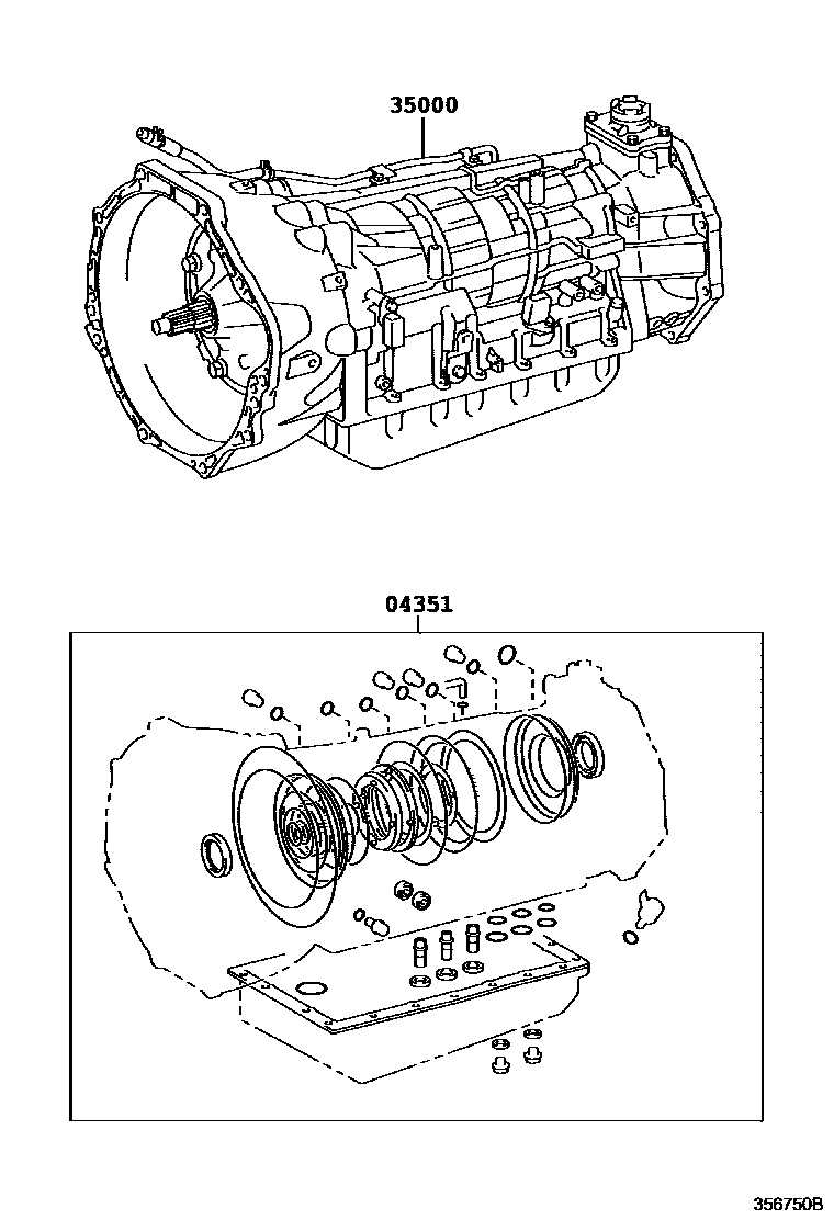 Toyota HILUX 传动桥或变速器总成和衬垫组件(ATM) EPC diagram — 356750B