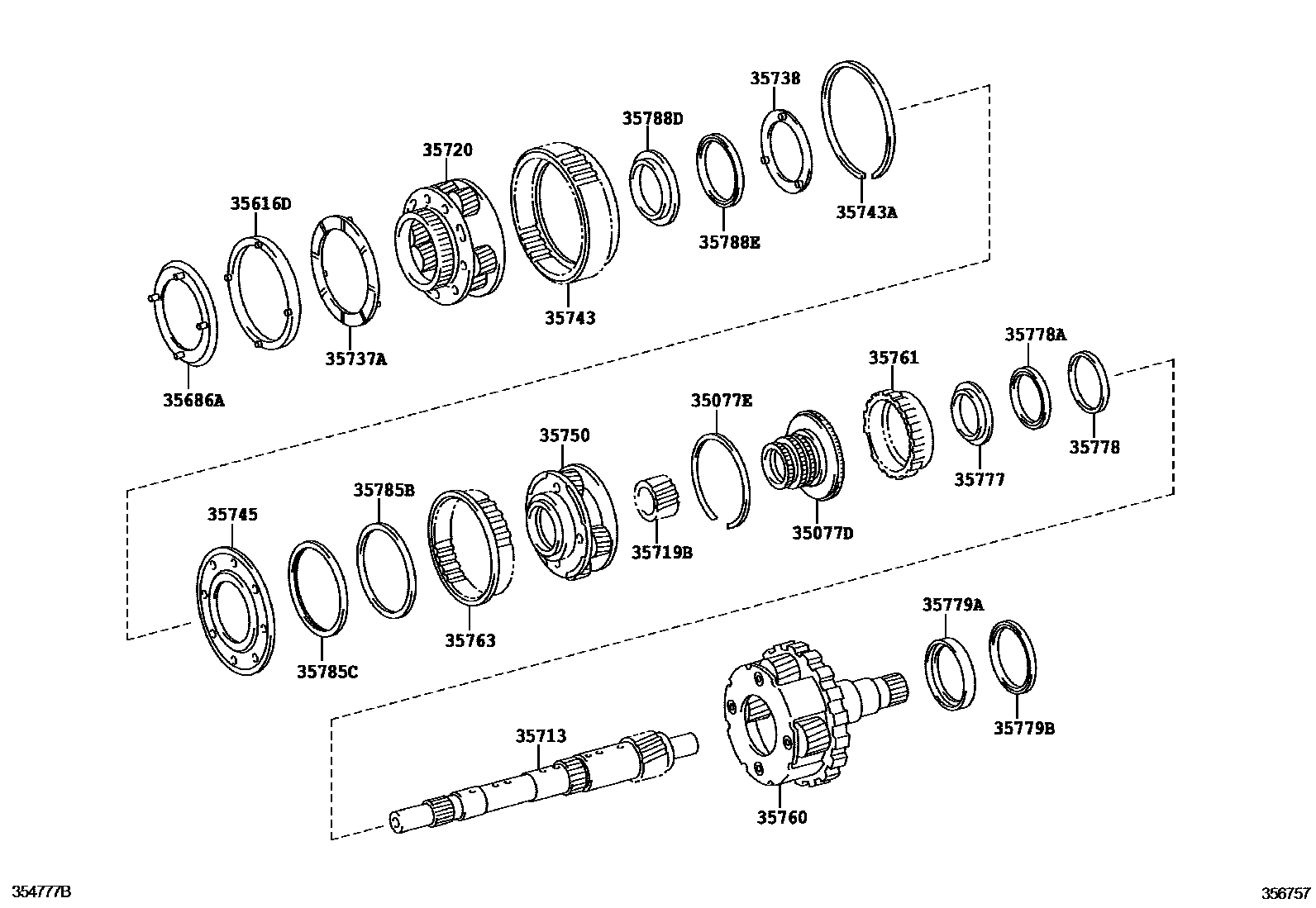 Toyota HILUX 行星齿轮、倒档活塞和中间轴齿轮(ATM) EPC diagram — 356757