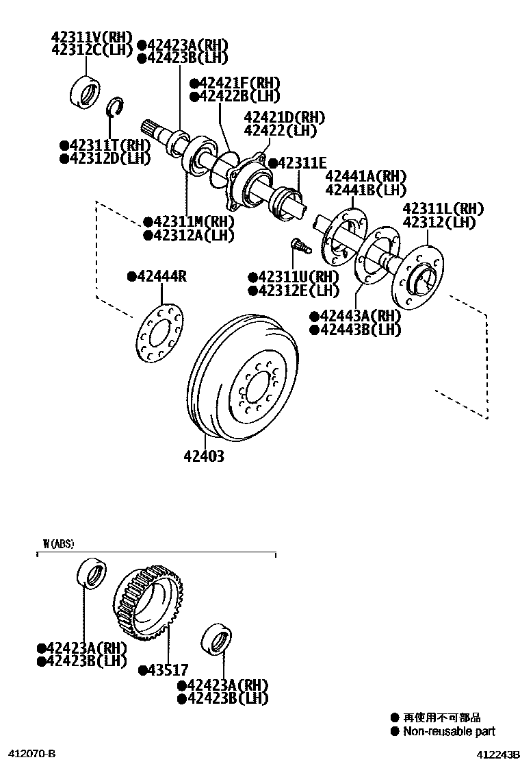 Toyota HILUX 后桥半轴和后桥轮毂 EPC diagram — 412243B