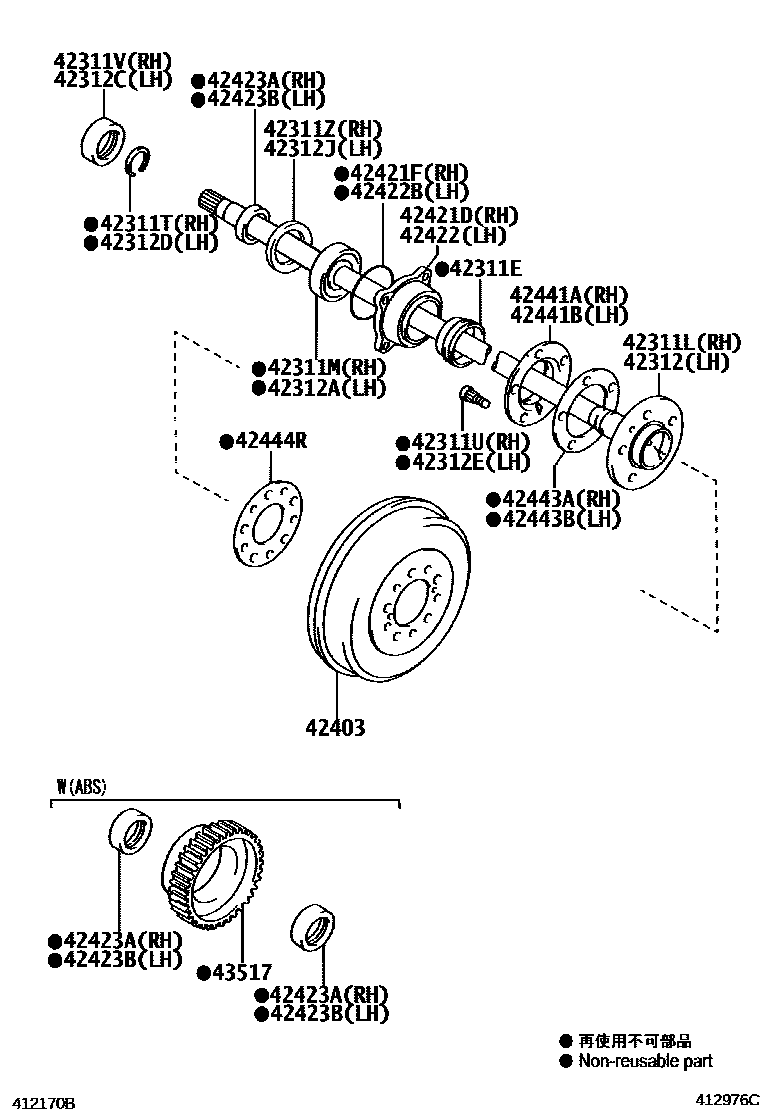 Toyota HILUX 后桥半轴和后桥轮毂 EPC diagram — 412976C
