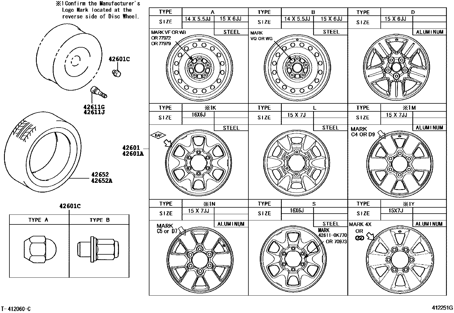 Toyota HILUX 车轮和车轮盖 EPC diagram — 412251G