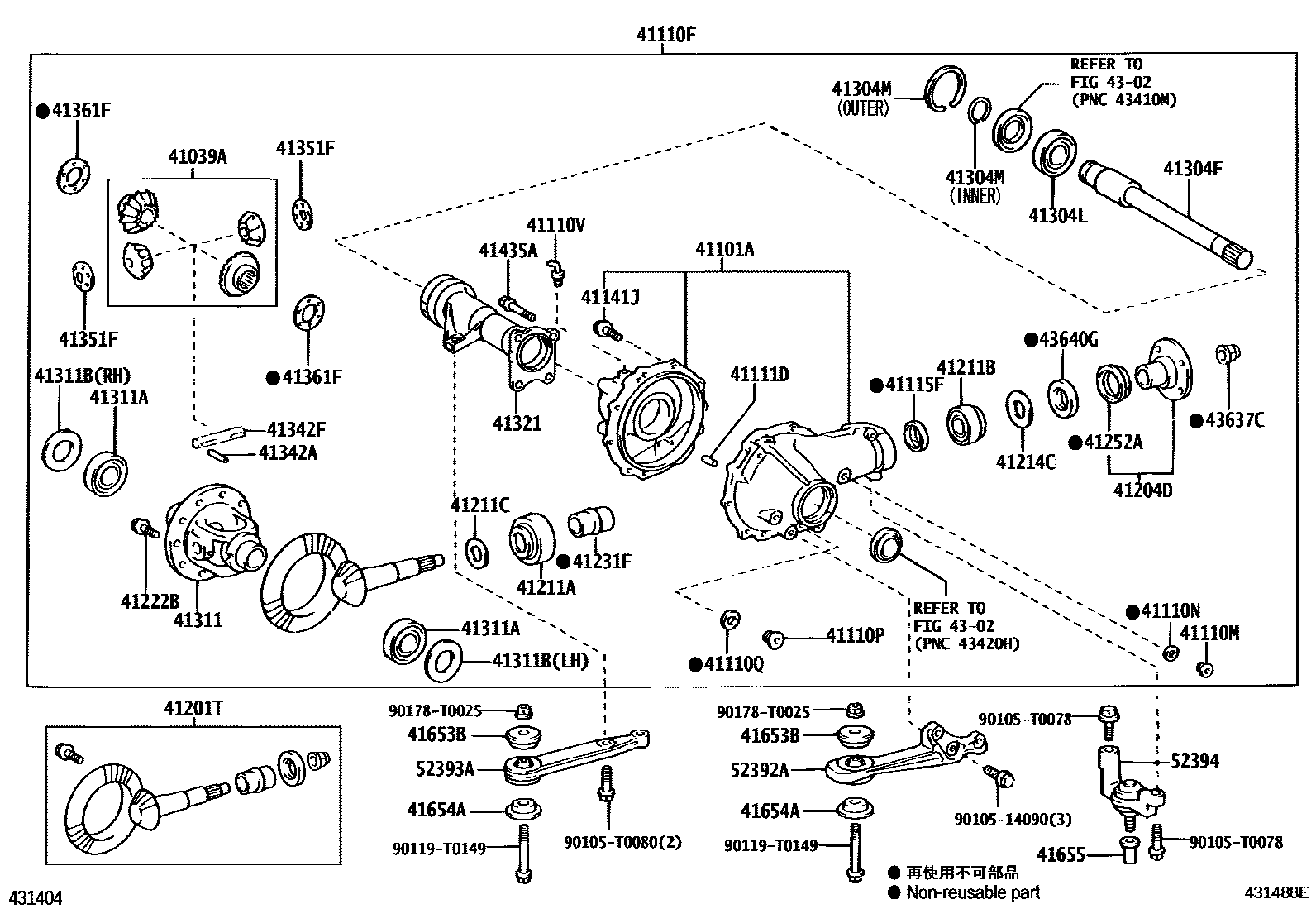 Toyota HILUX 前桥壳和差速器 EPC diagram — 431488E