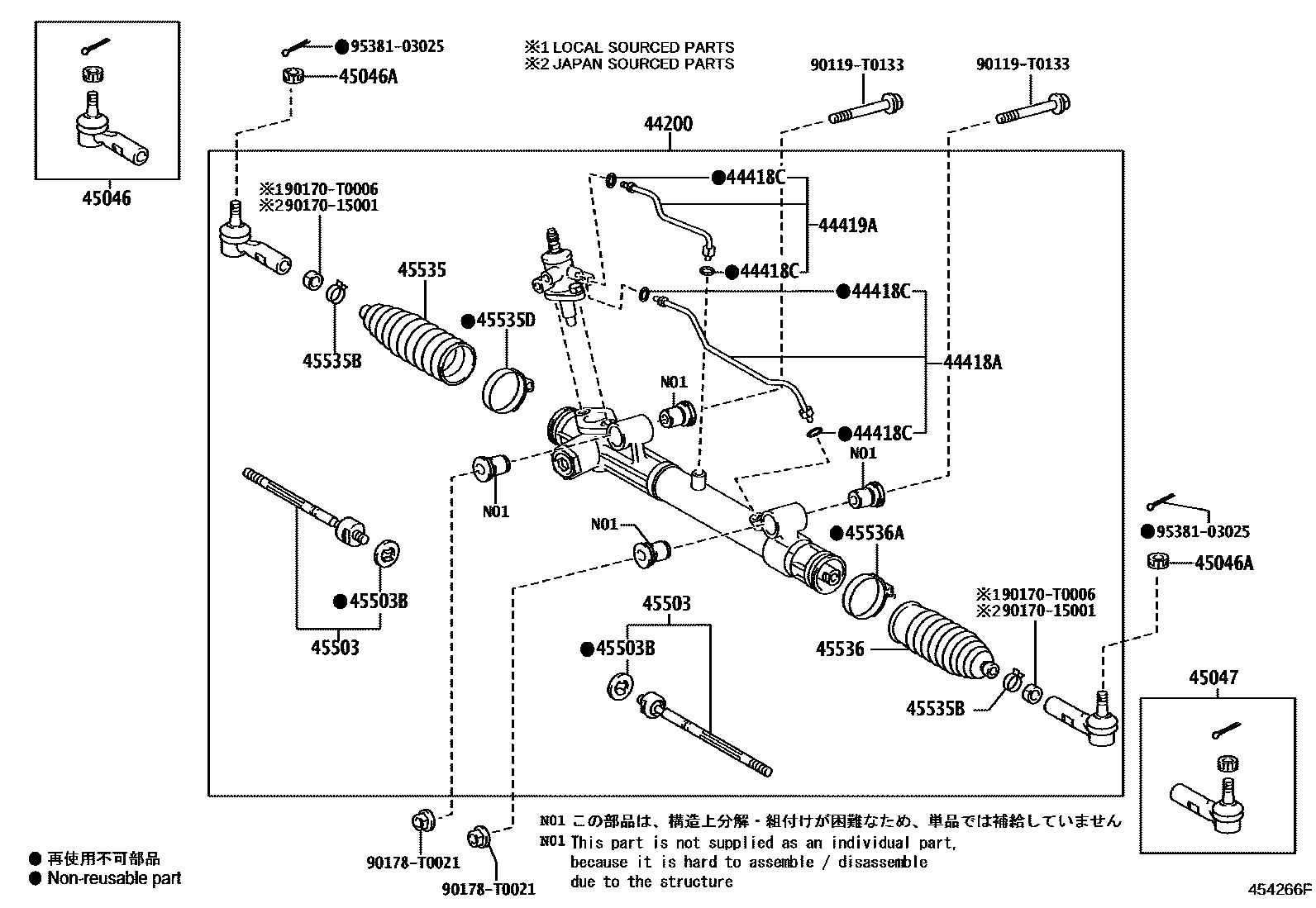 Toyota HILUX 前转向齿轮和连杆 EPC diagram — 454266F