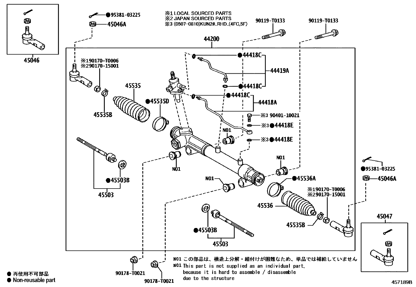 Toyota HILUX 前转向齿轮和连杆 EPC diagram — 457189B