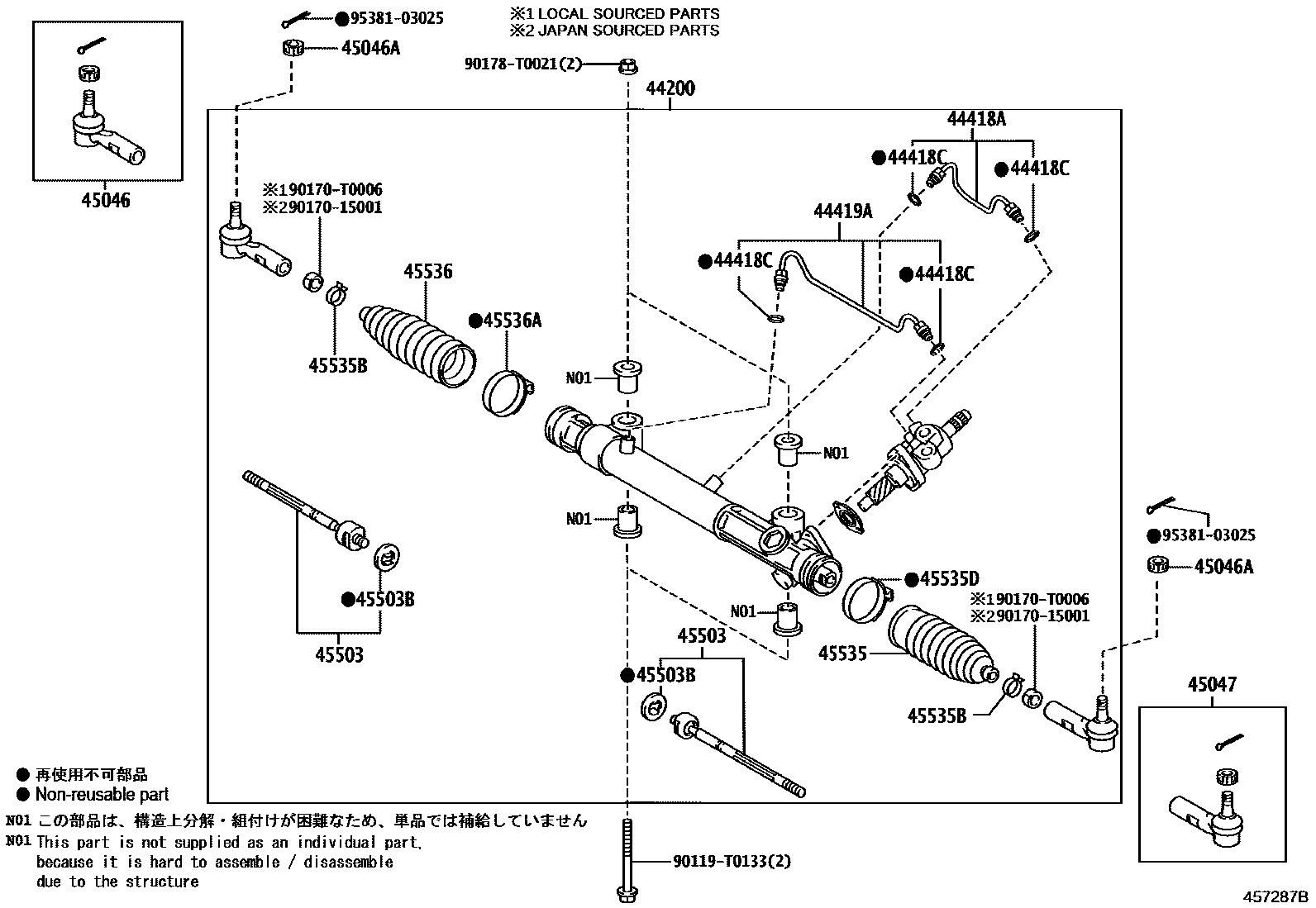 Toyota HILUX 前转向齿轮和连杆 EPC diagram — 457287B
