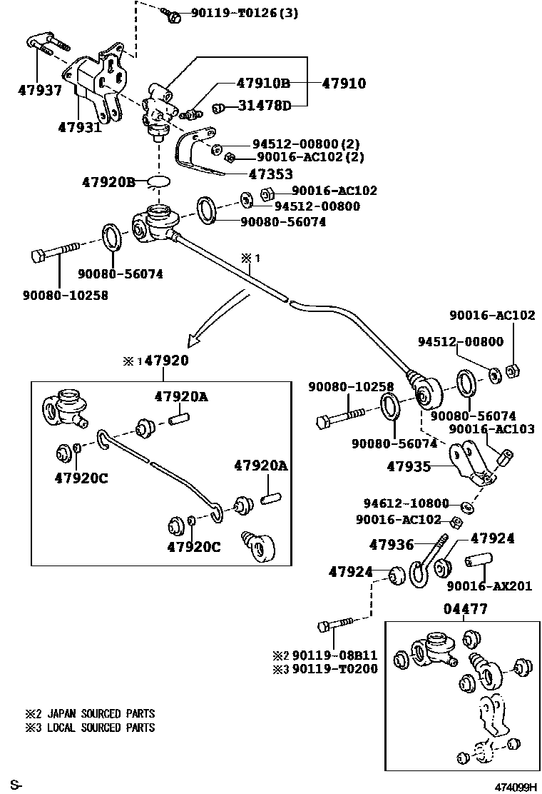 Toyota HILUX 制动配管和卡箍 EPC diagram — 474099H