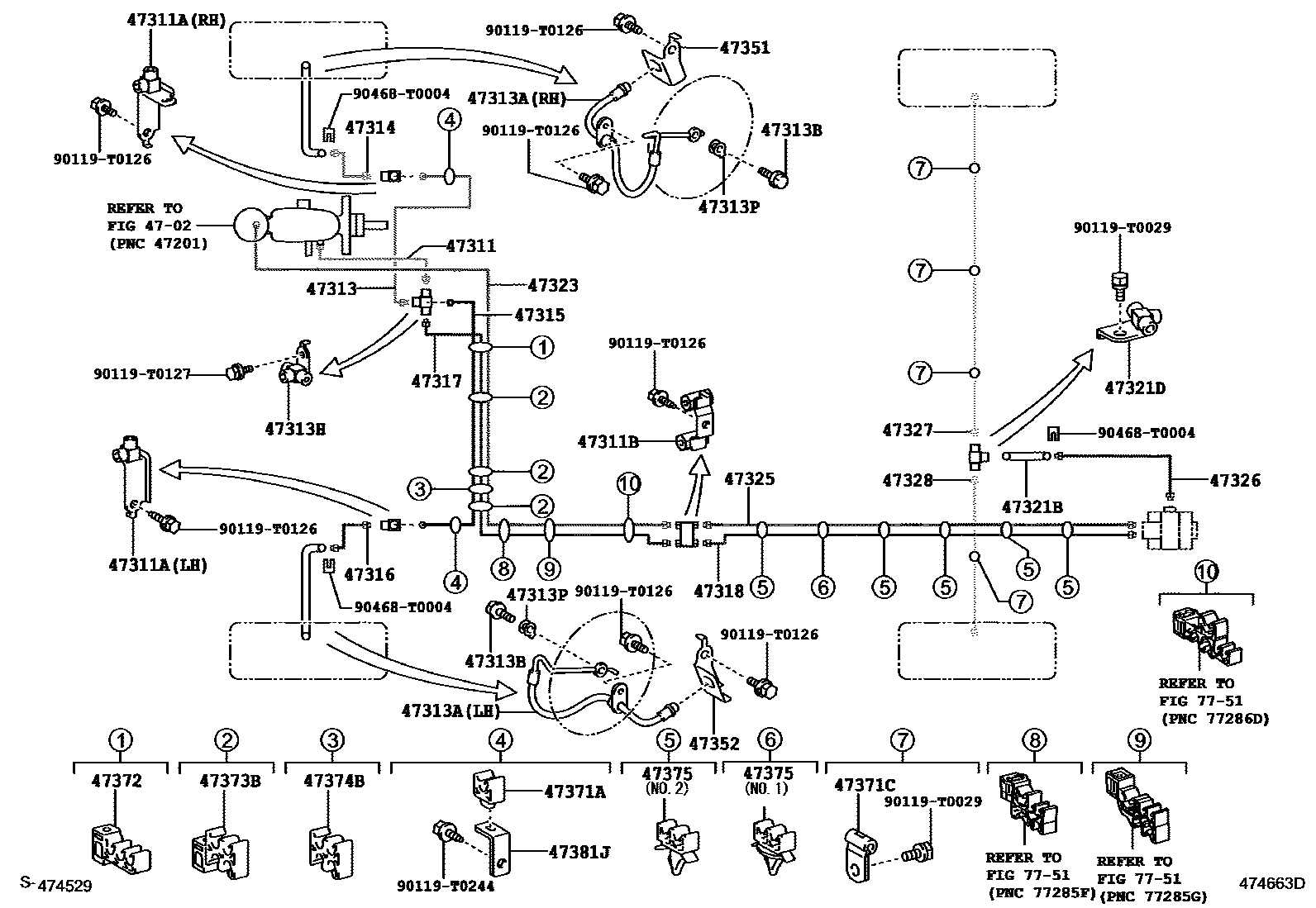 Toyota HILUX 制动配管和卡箍 EPC diagram — 474663D