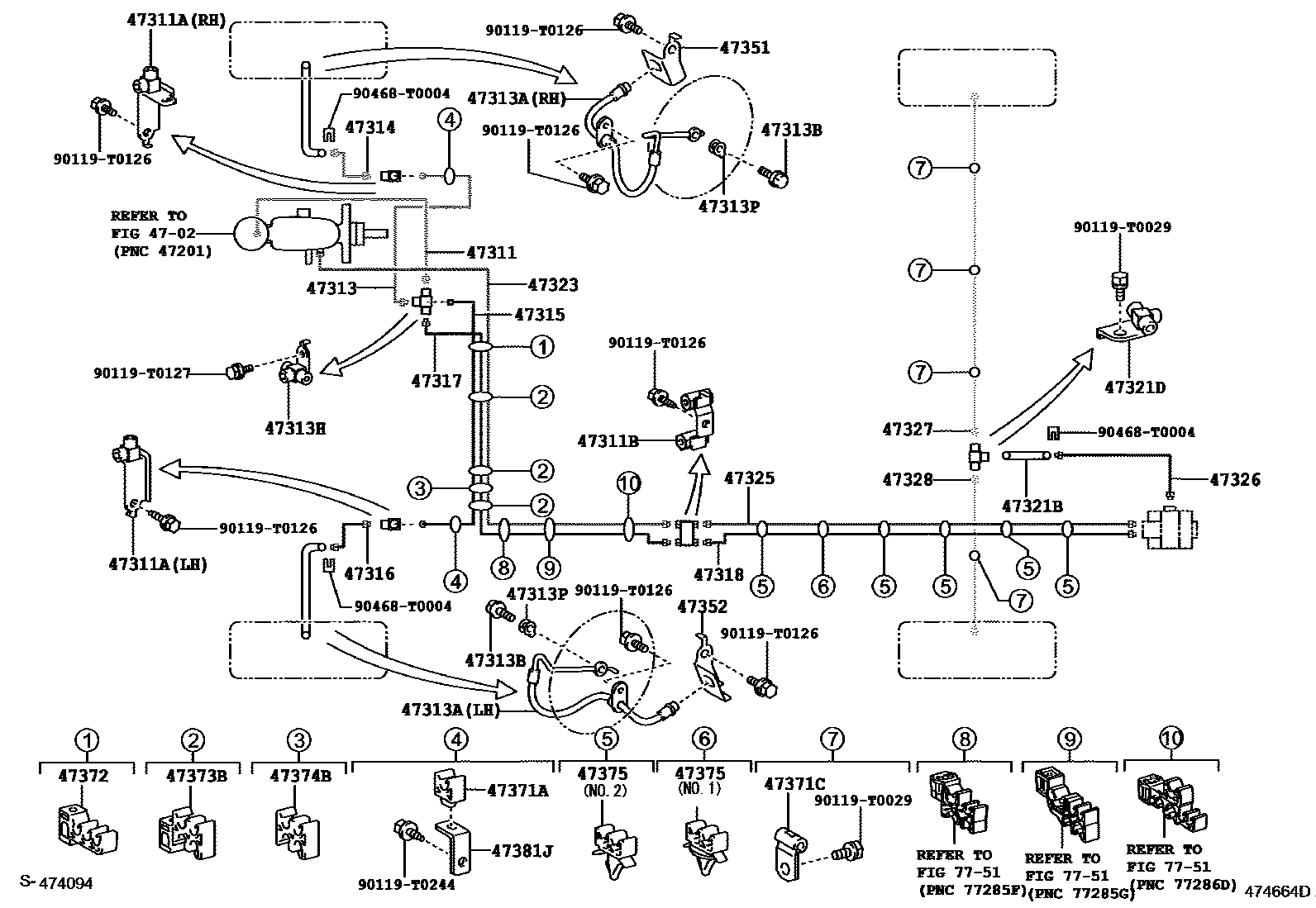 Toyota HILUX 制动配管和卡箍 EPC diagram — 474664D