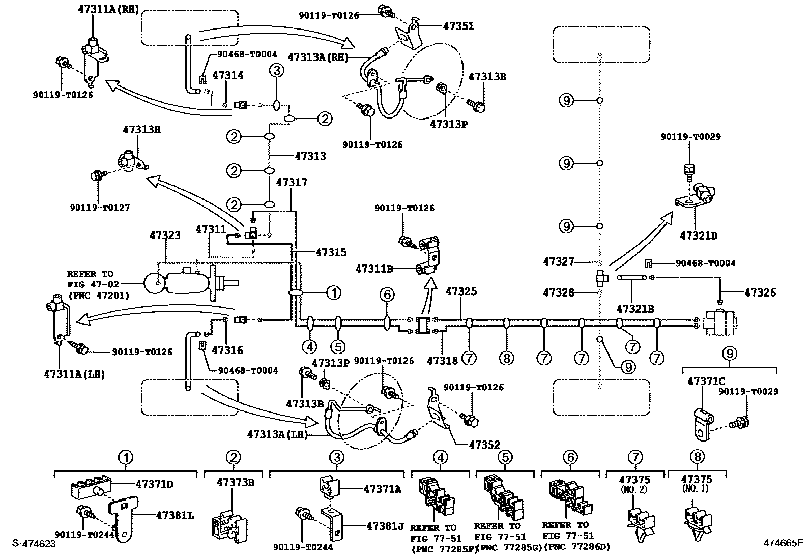 Toyota HILUX 制动配管和卡箍 EPC diagram — 474665E
