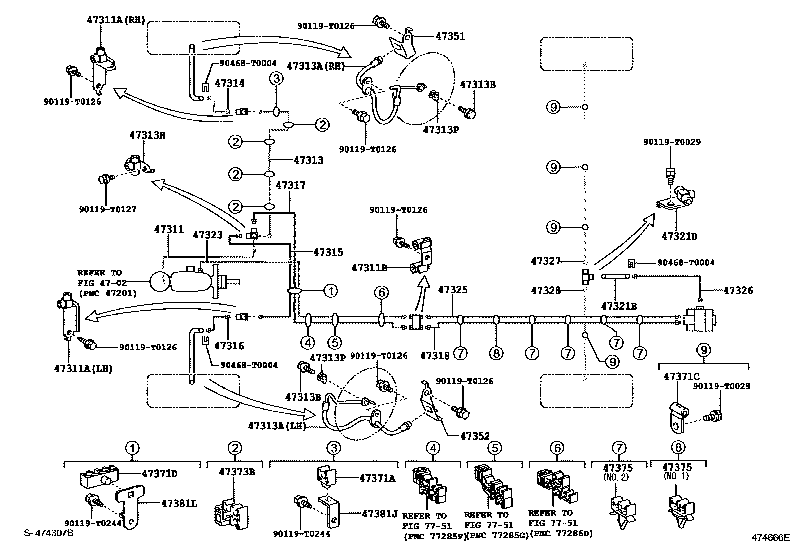 Toyota HILUX 制动配管和卡箍 EPC diagram — 474666E
