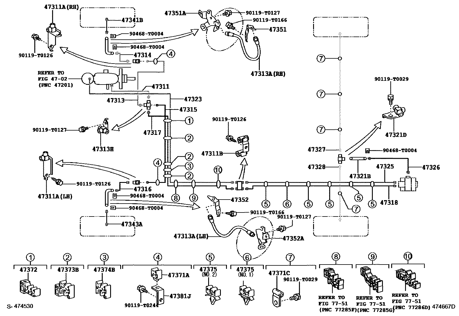 Toyota HILUX 制动配管和卡箍 EPC diagram — 474667D