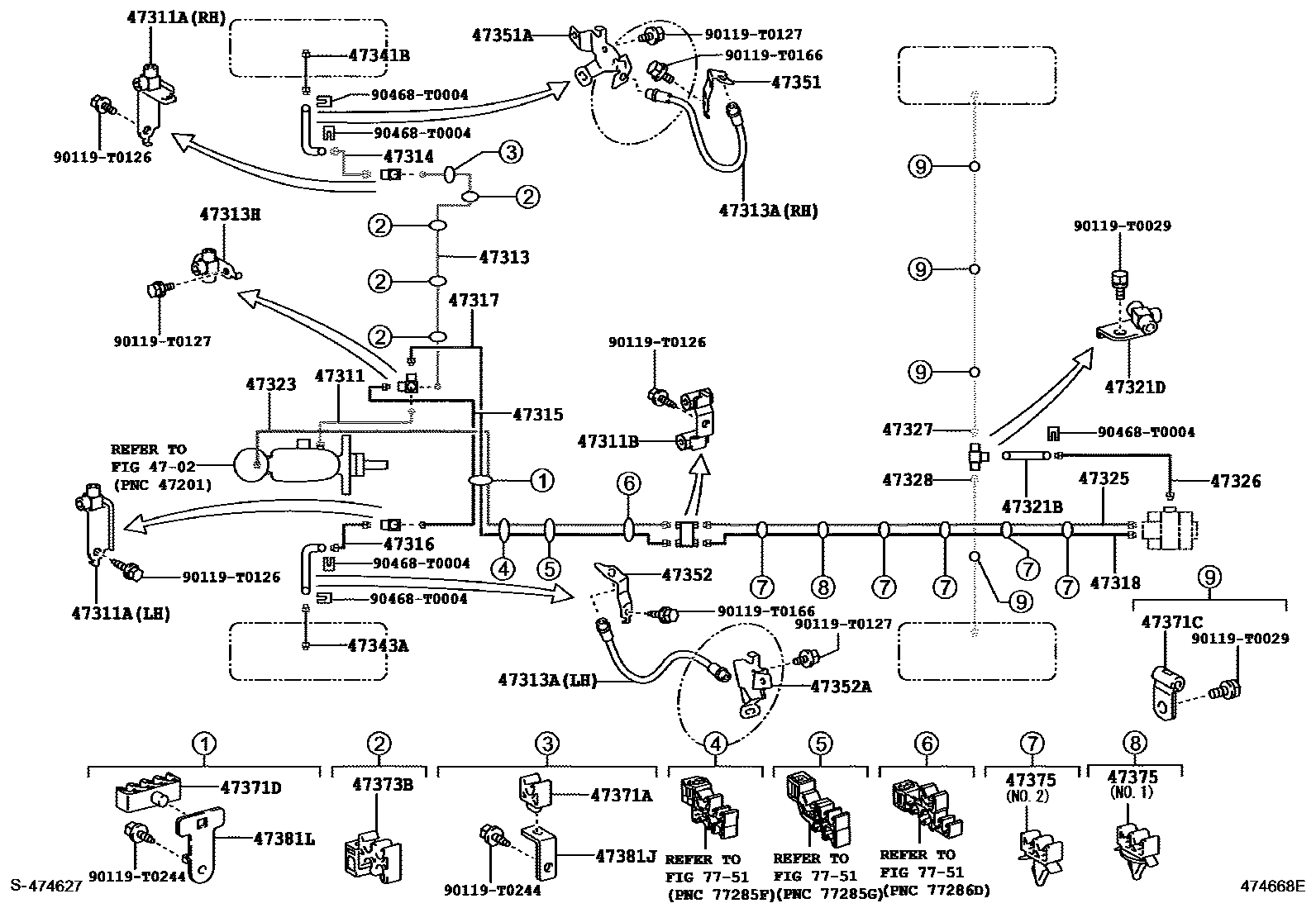 Toyota HILUX 制动配管和卡箍 EPC diagram — 474668E