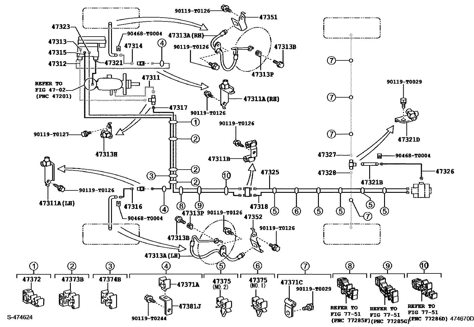 Toyota HILUX 制动配管和卡箍 EPC diagram — 474670D