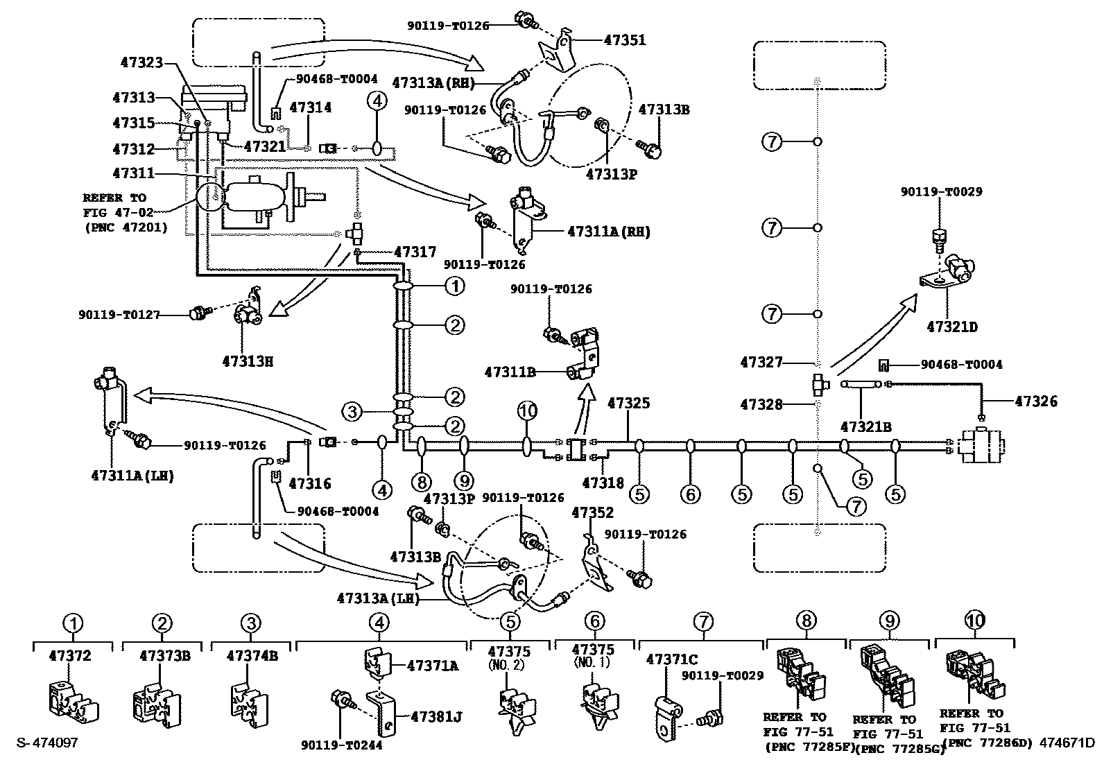 Toyota HILUX 制动配管和卡箍 EPC diagram — 474671D