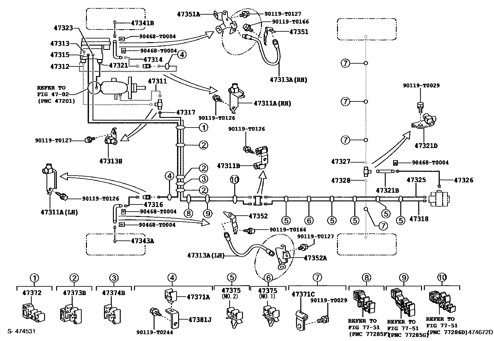 Toyota HILUX 制动配管和卡箍 EPC diagram — 474672D