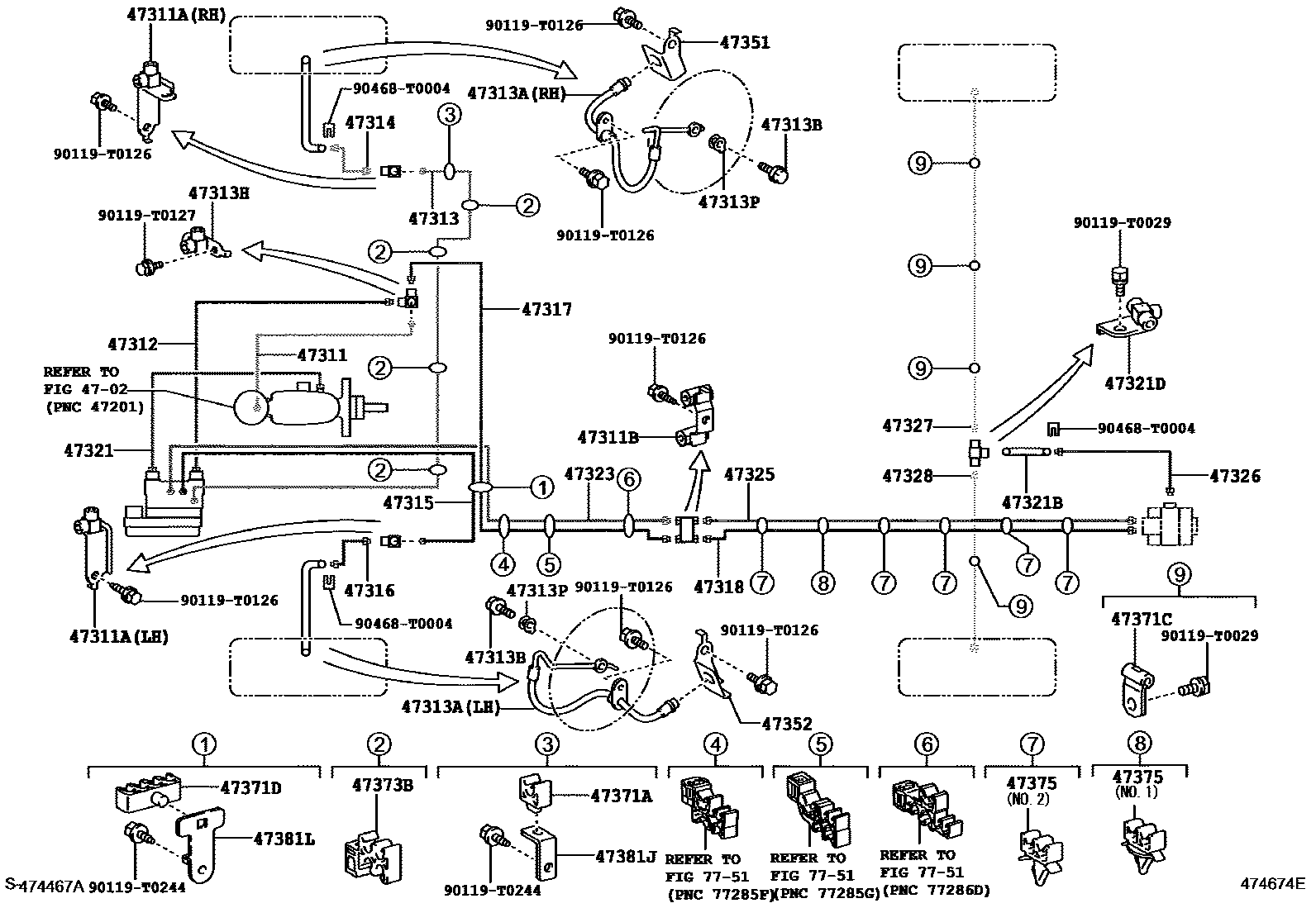 Toyota HILUX 制动配管和卡箍 EPC diagram — 474674E