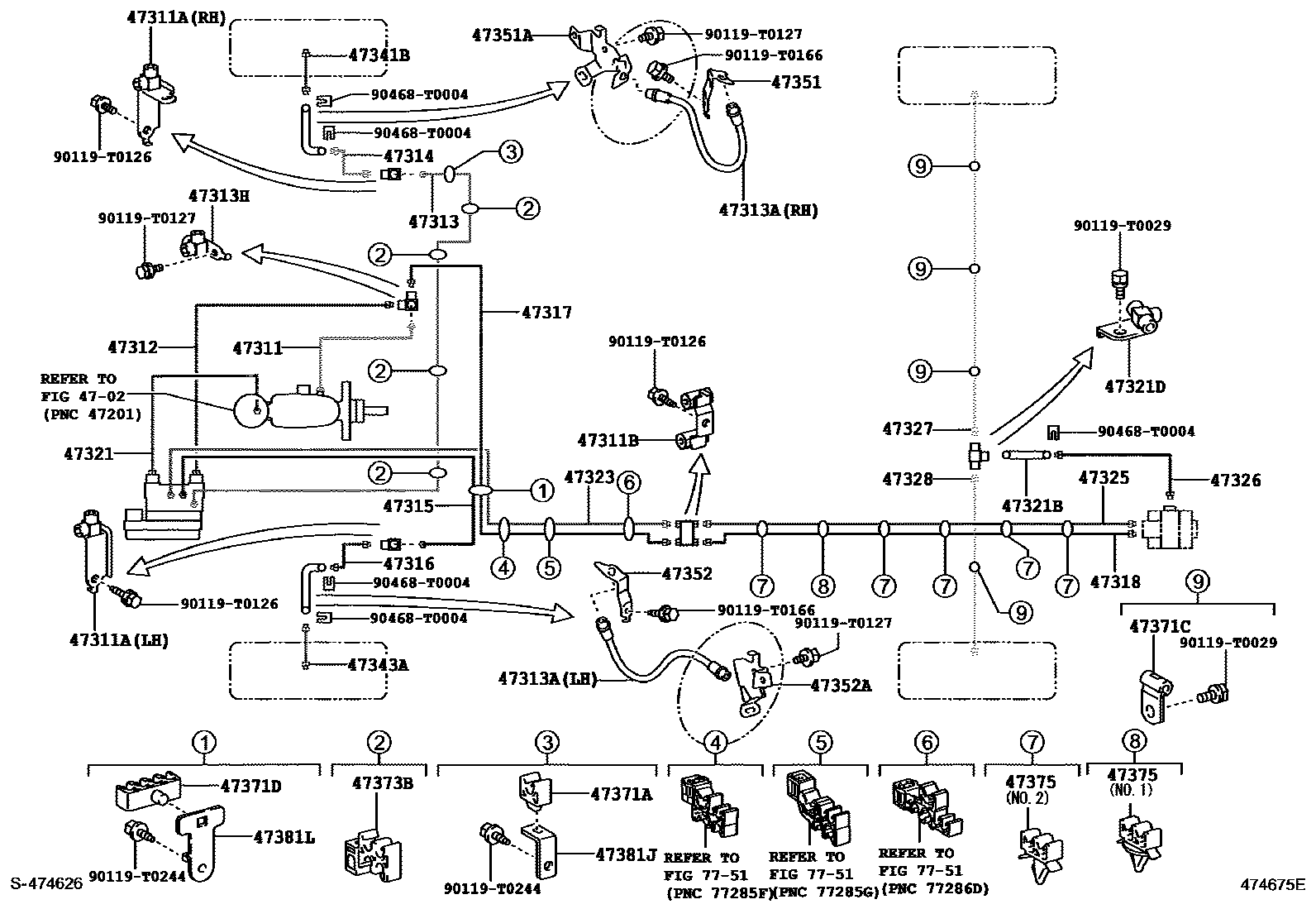 Toyota HILUX 制动配管和卡箍 EPC diagram — 474675E