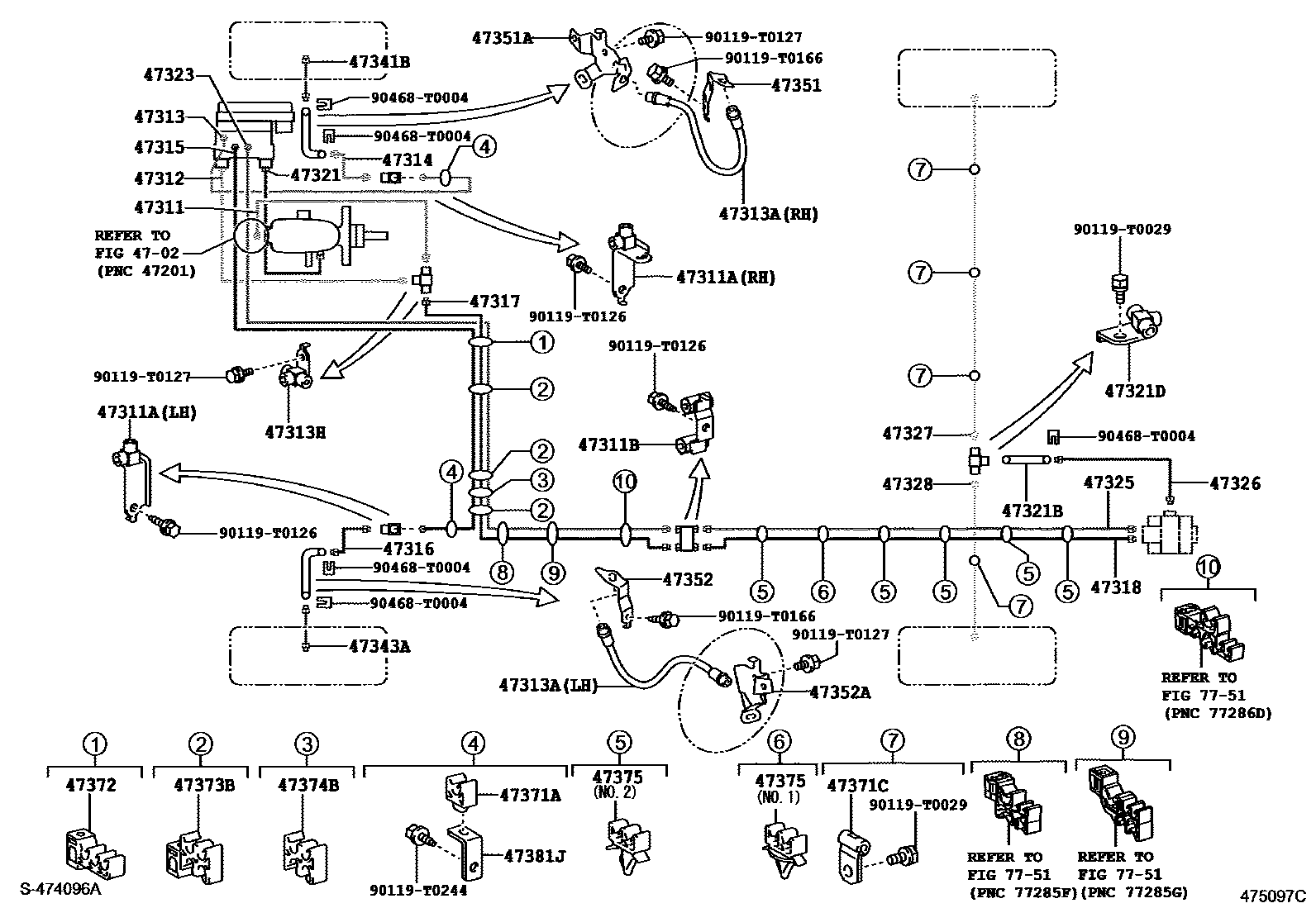 Toyota HILUX 制动配管和卡箍 EPC diagram — 475097C