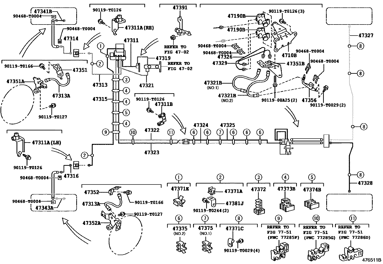Toyota HILUX 制动配管和卡箍 EPC diagram — 476511B