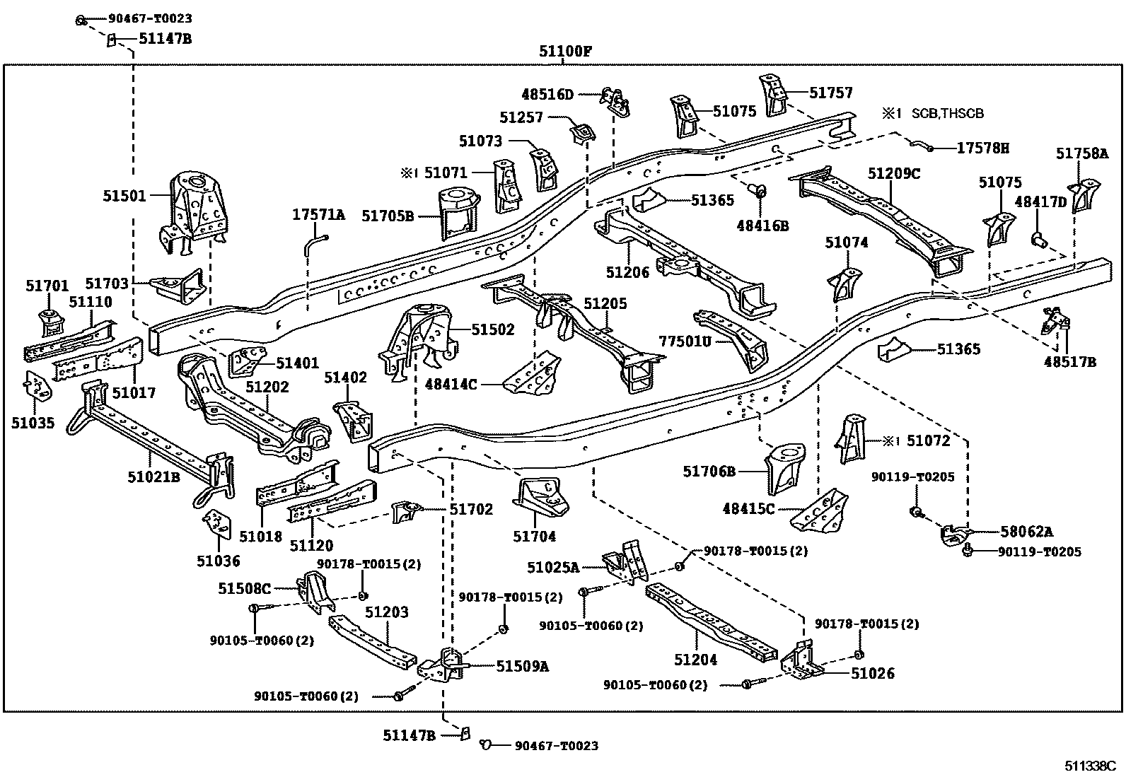 Toyota HILUX 车架 EPC diagram — 511338C