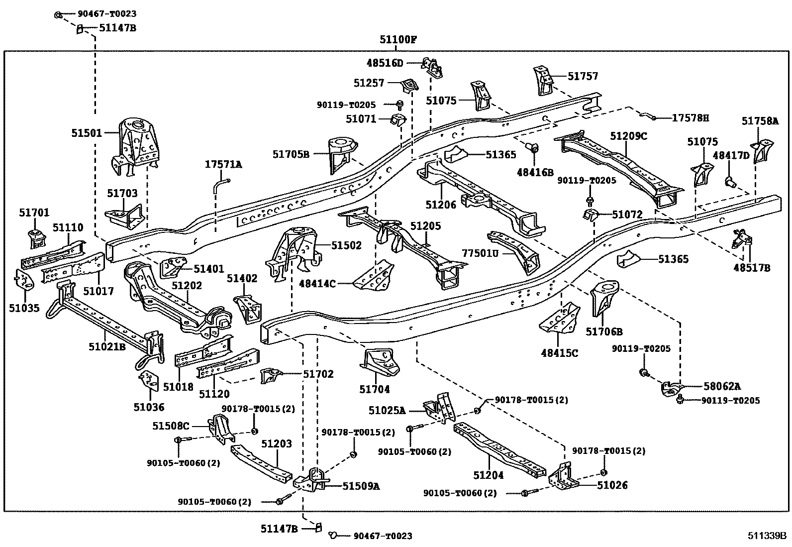 Toyota HILUX 车架 EPC diagram — 511339B
