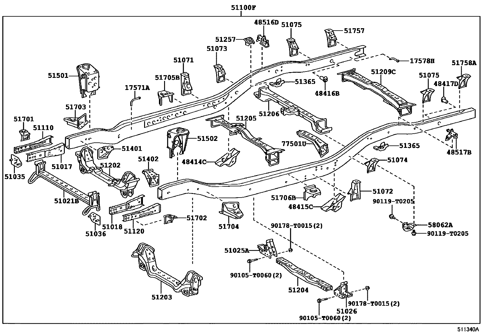 Toyota HILUX 车架 EPC diagram — 511340A