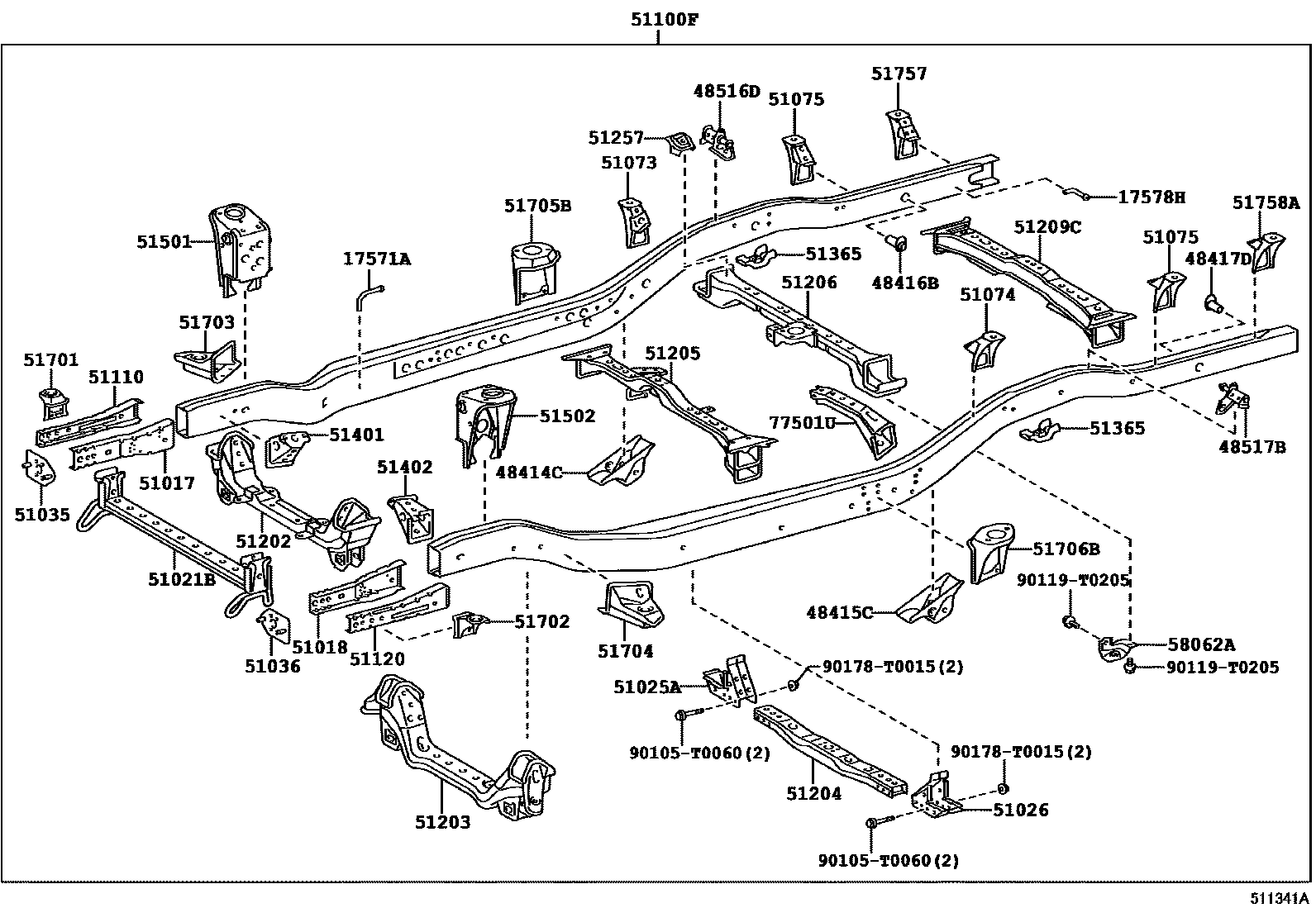 Toyota HILUX 车架 EPC diagram — 511341A