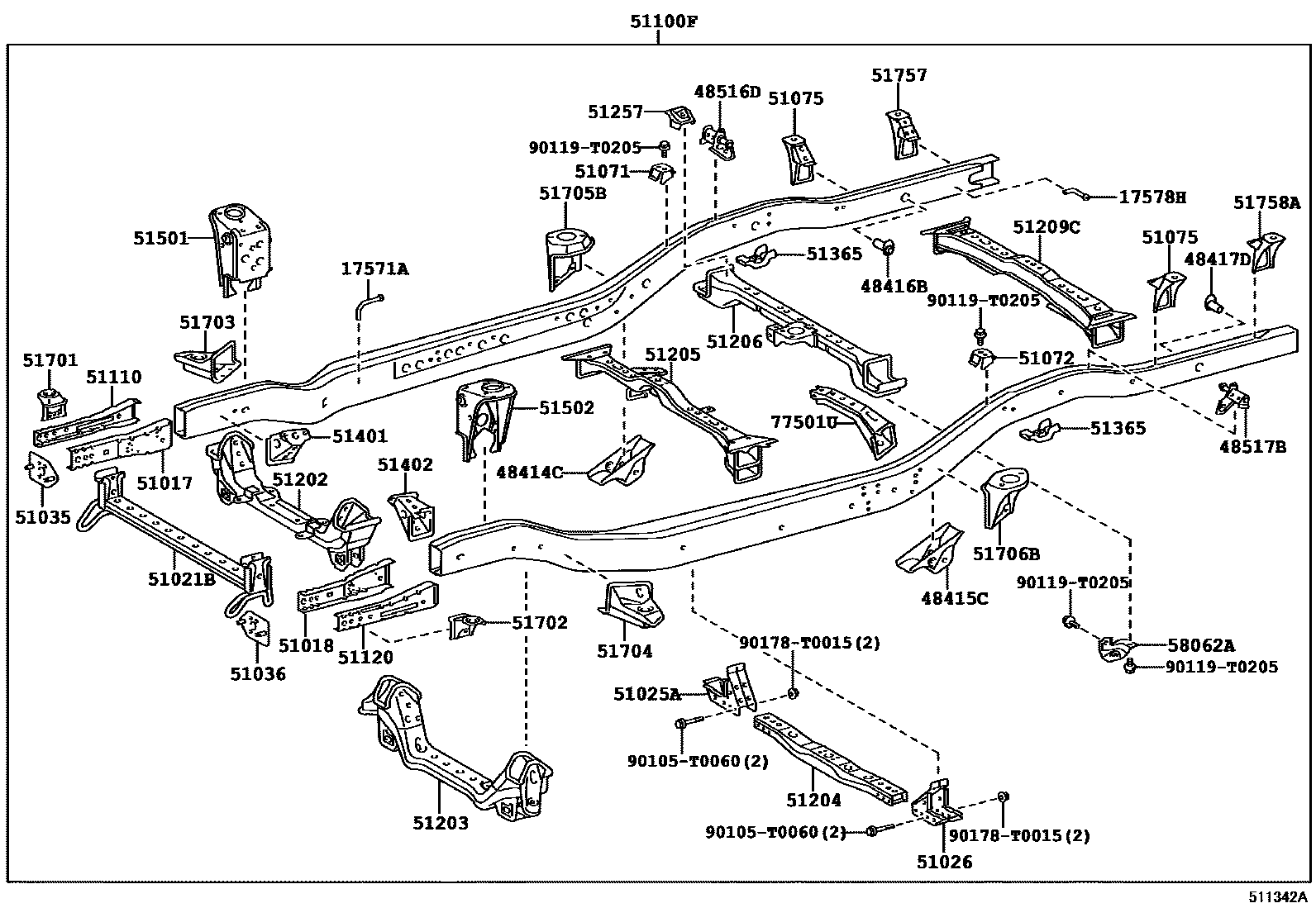 Toyota HILUX 车架 EPC diagram — 511342A