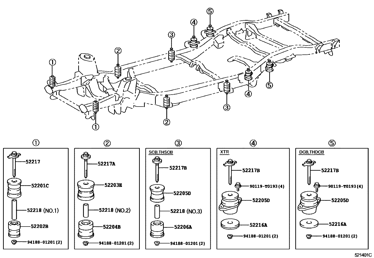 Toyota HILUX 驾驶室悬置和车身悬置 EPC diagram — 521401C
