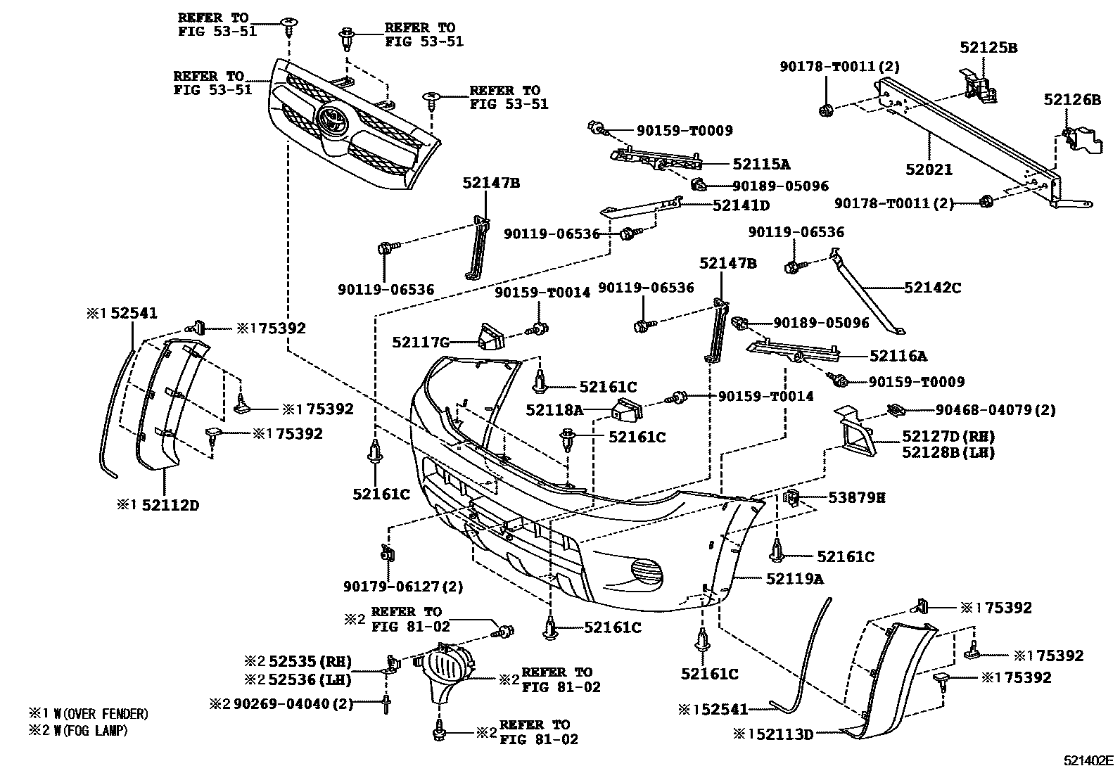 Toyota HILUX 前保险杠及附件 EPC diagram — 521402E