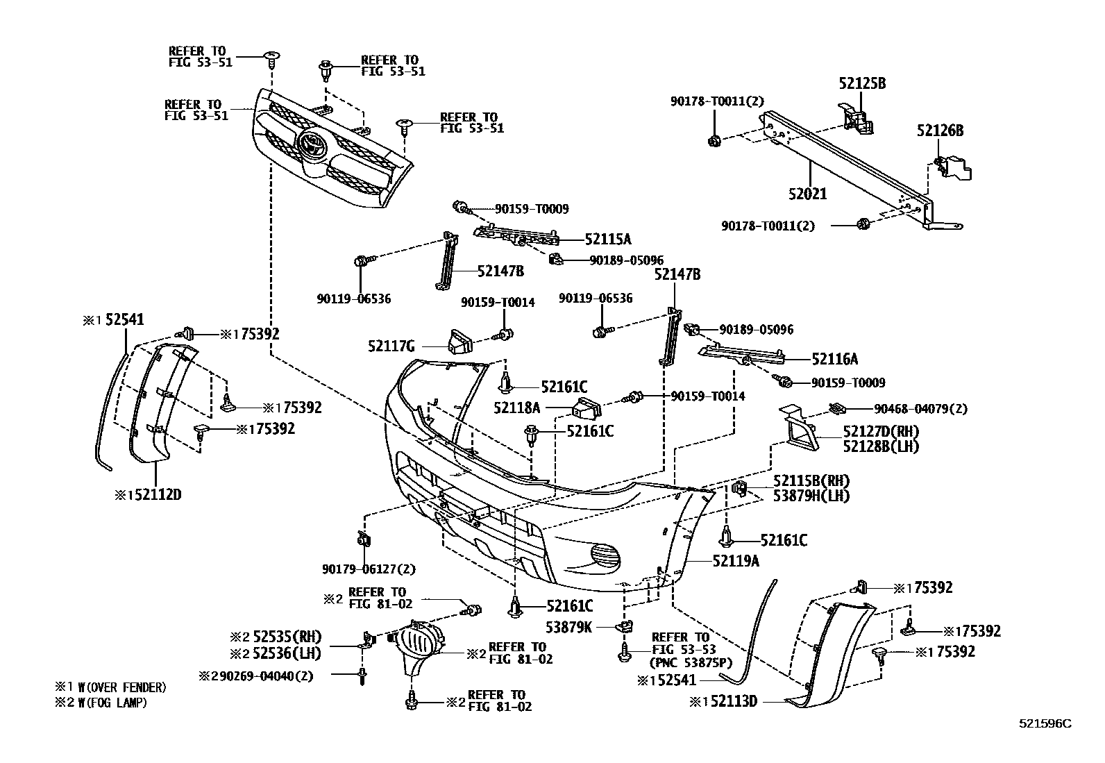 Toyota HILUX 前保险杠及附件 EPC diagram — 521596C