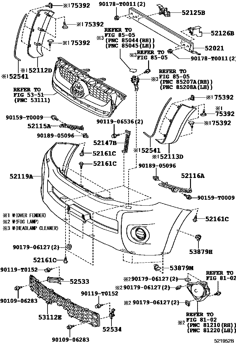 Toyota HILUX 前保险杠及附件 EPC diagram — 521952B