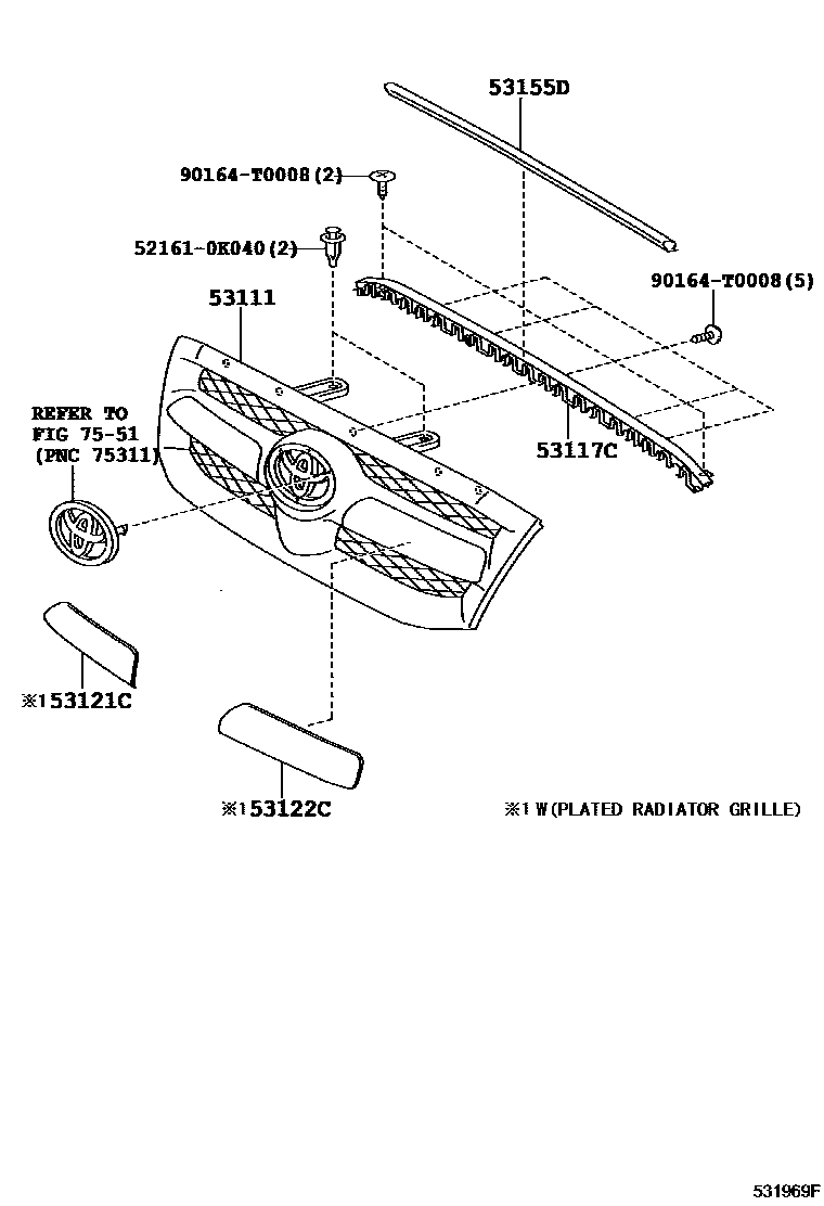Toyota HILUX radiator grille EPC diagram — 531969F