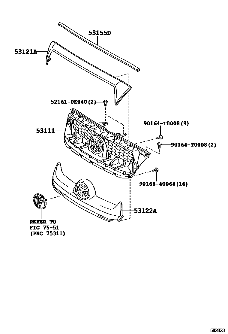 Toyota HILUX radiator grille EPC diagram — 532823