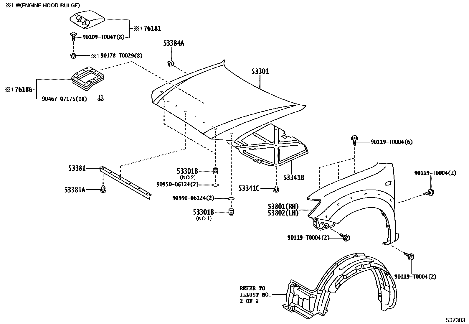 Toyota HILUX 发动机盖和前翼子板 EPC diagram — 537383