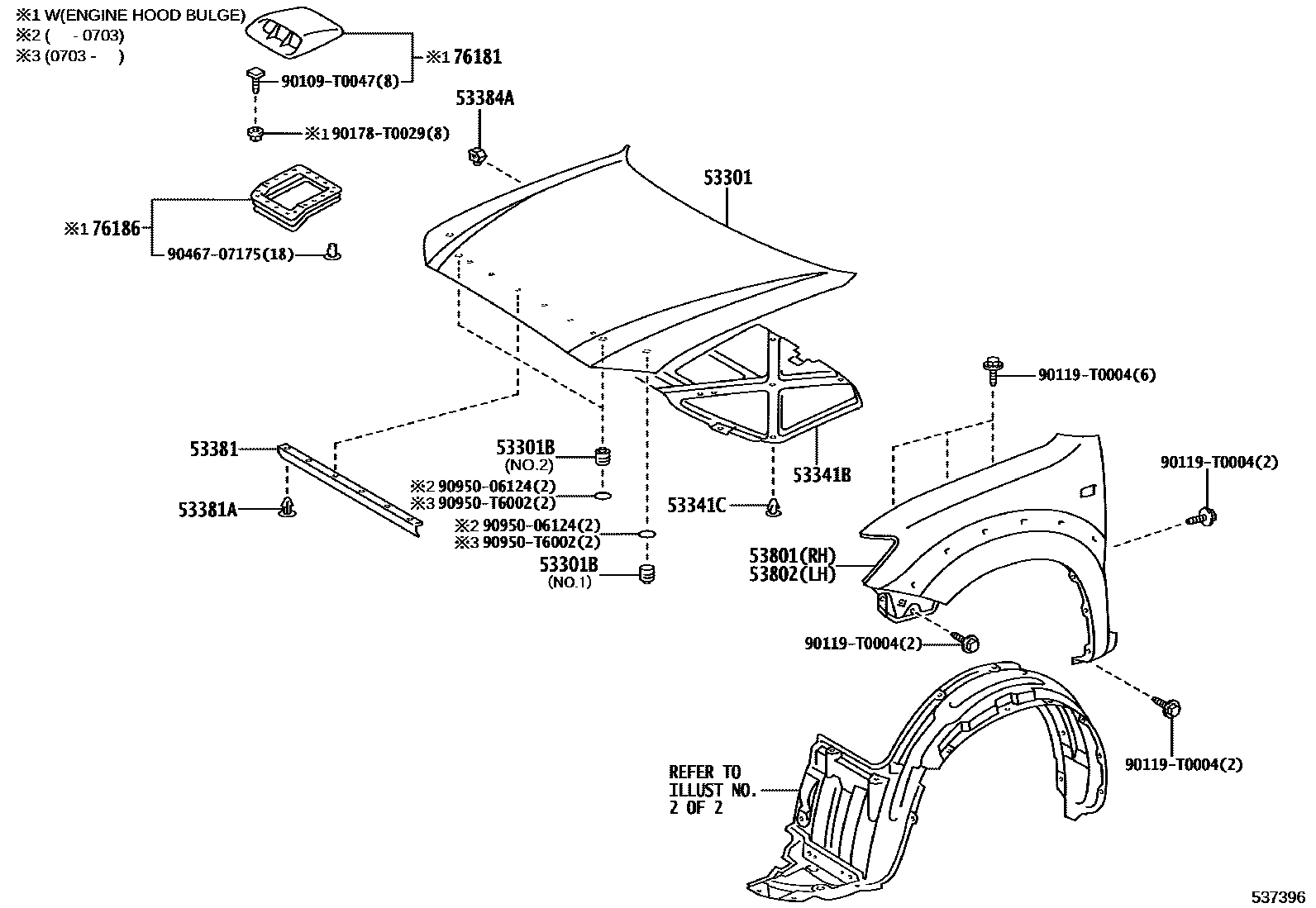 Toyota HILUX 发动机盖和前翼子板 EPC diagram — 537396