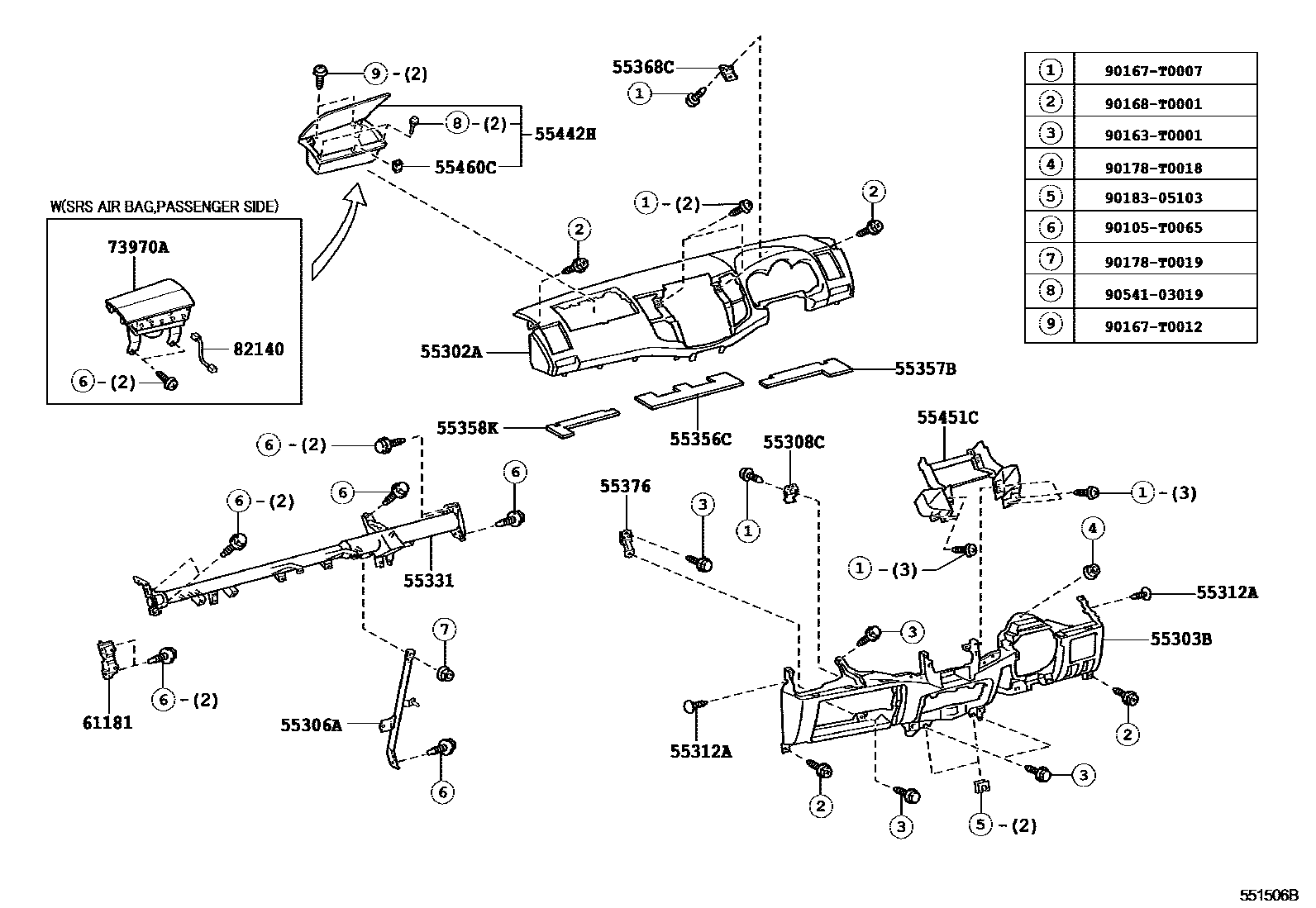 Toyota HILUX 仪表板和手套箱 EPC diagram — 551506B