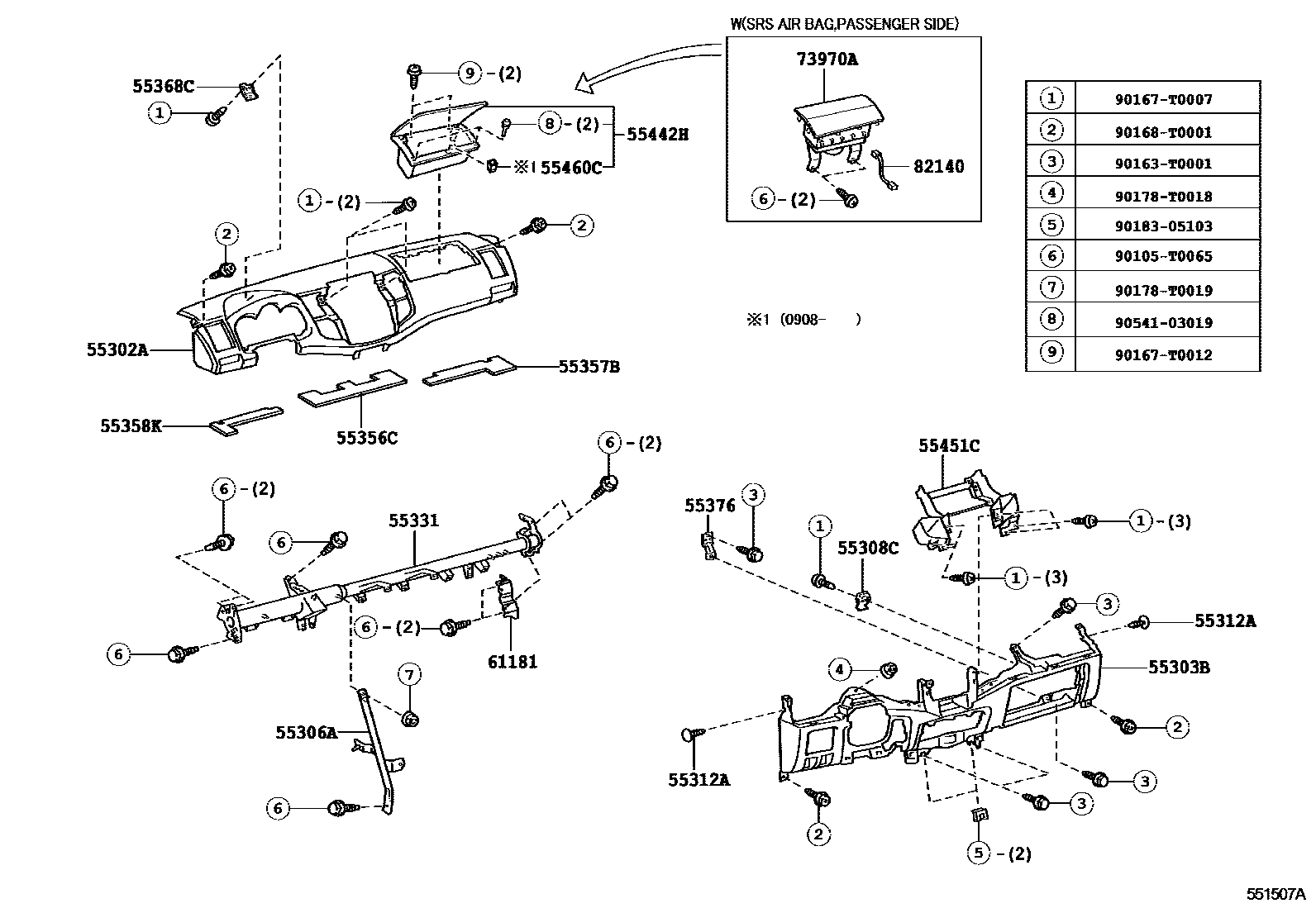 Toyota HILUX 仪表板和手套箱 EPC diagram — 551507A