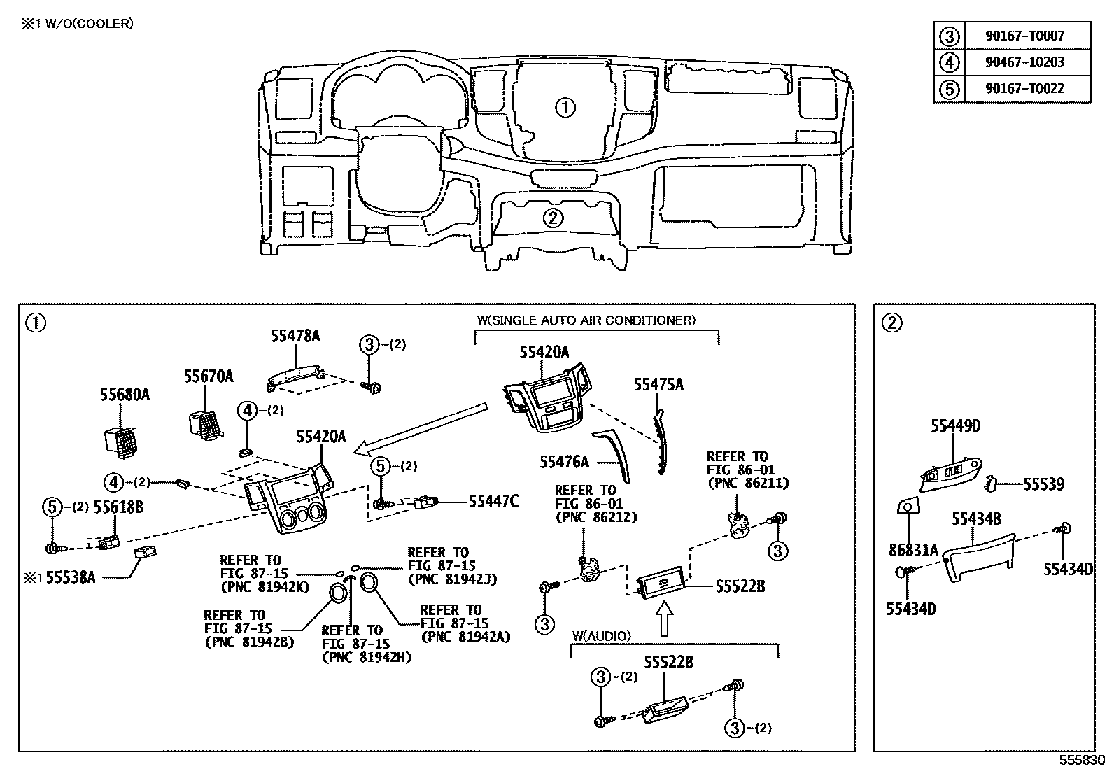 Toyota HILUX 仪表板和手套箱 EPC diagram — 555830