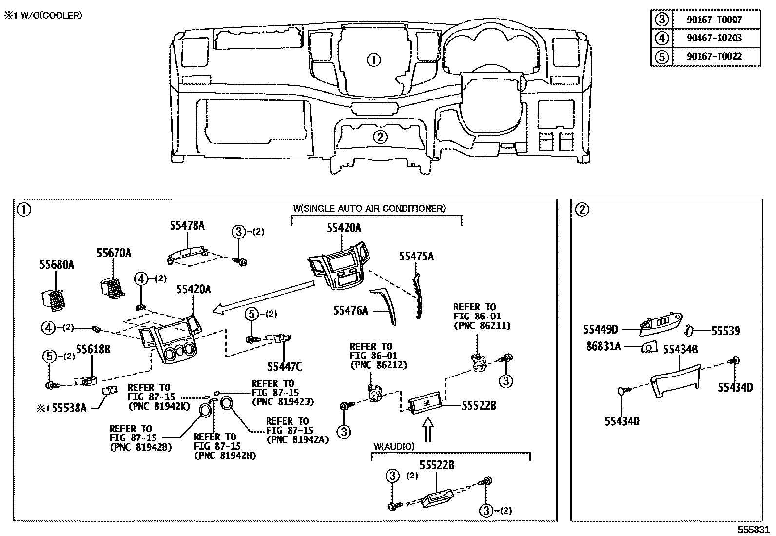 Toyota HILUX 仪表板和手套箱 EPC diagram — 555831
