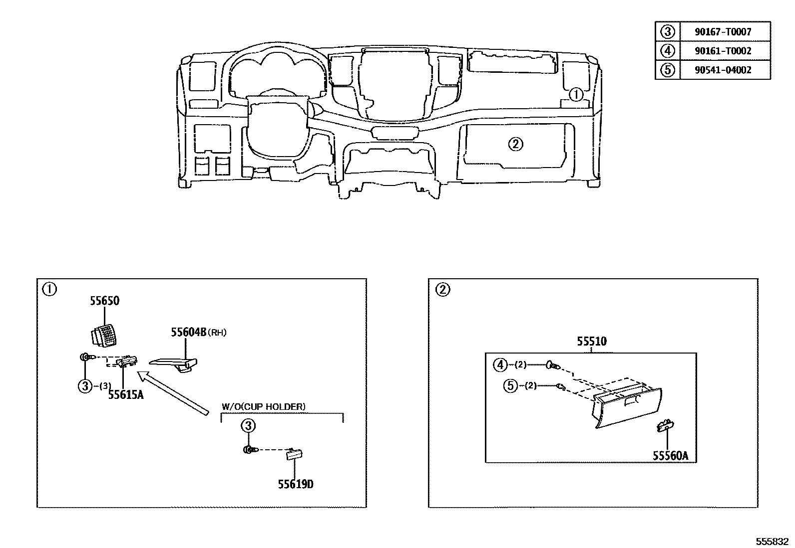 Toyota HILUX 仪表板和手套箱 EPC diagram — 555832