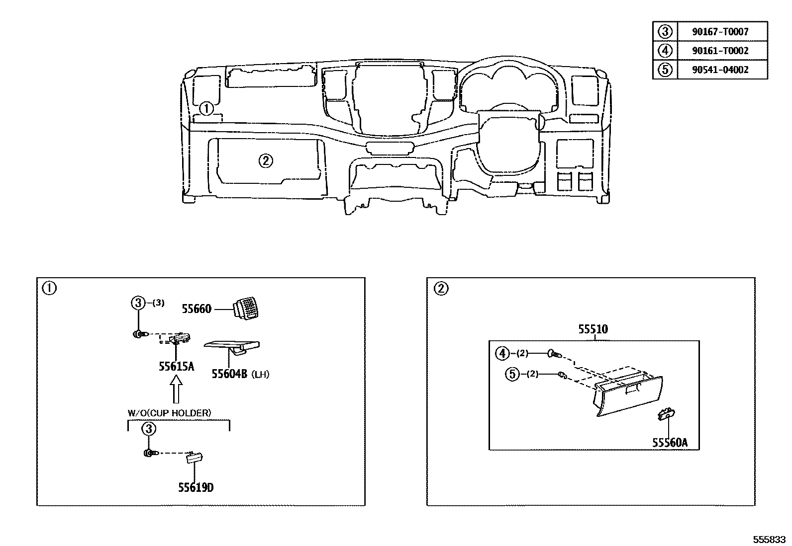 Toyota HILUX 仪表板和手套箱 EPC diagram — 555833