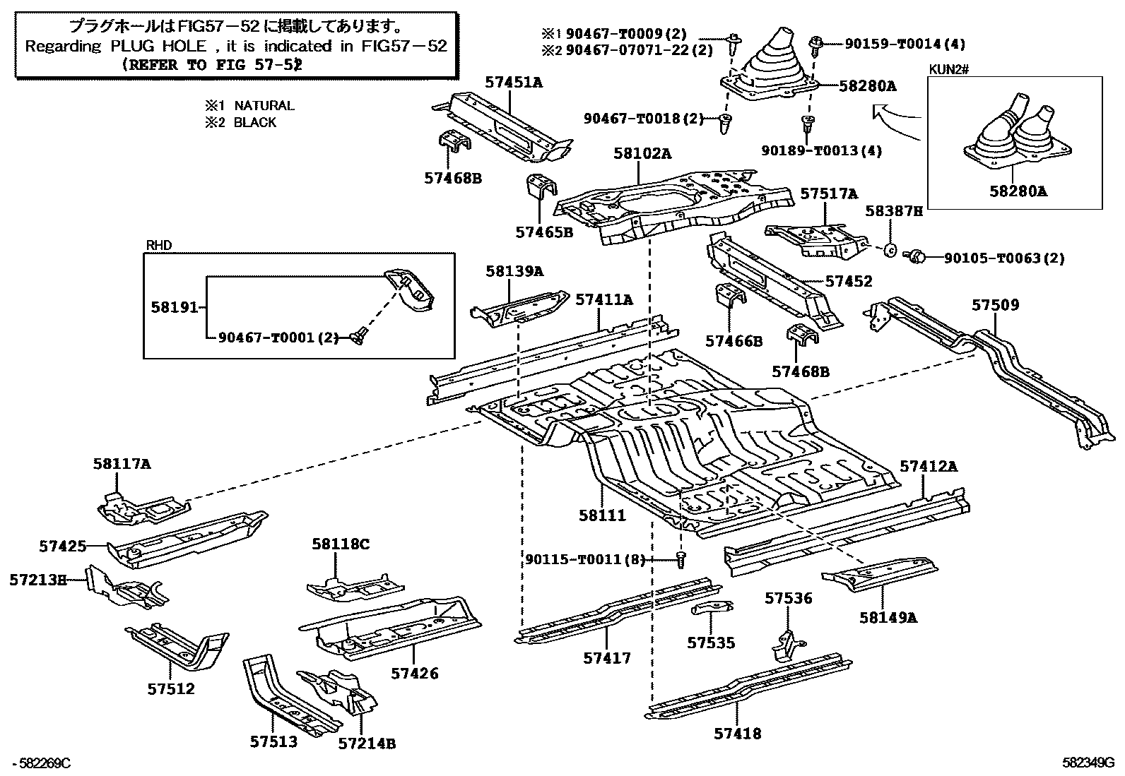 Toyota HILUX 前地板和前地板梁 EPC diagram — 582349G