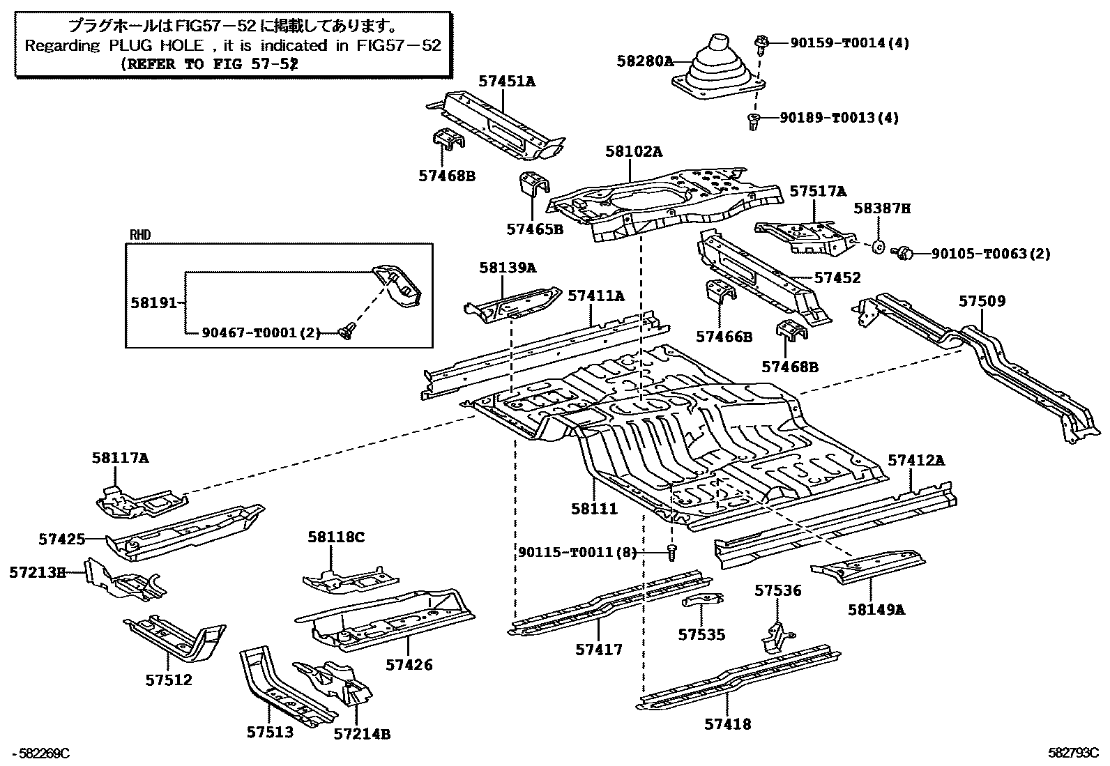 Toyota HILUX 前地板和前地板梁 EPC diagram — 582793C