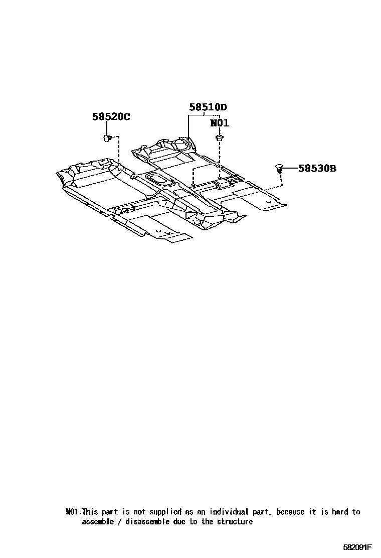 Toyota HILUX 地板垫和消声垫 EPC diagram — 582091F
