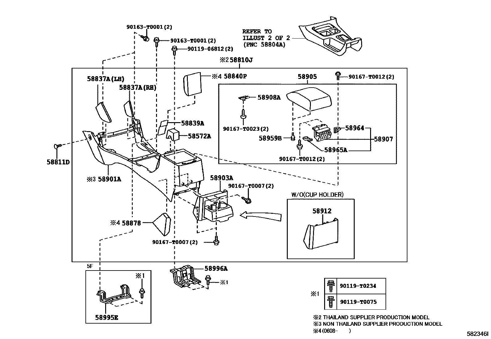 Toyota HILUX 中央扶手箱和支架 EPC diagram — 582346I