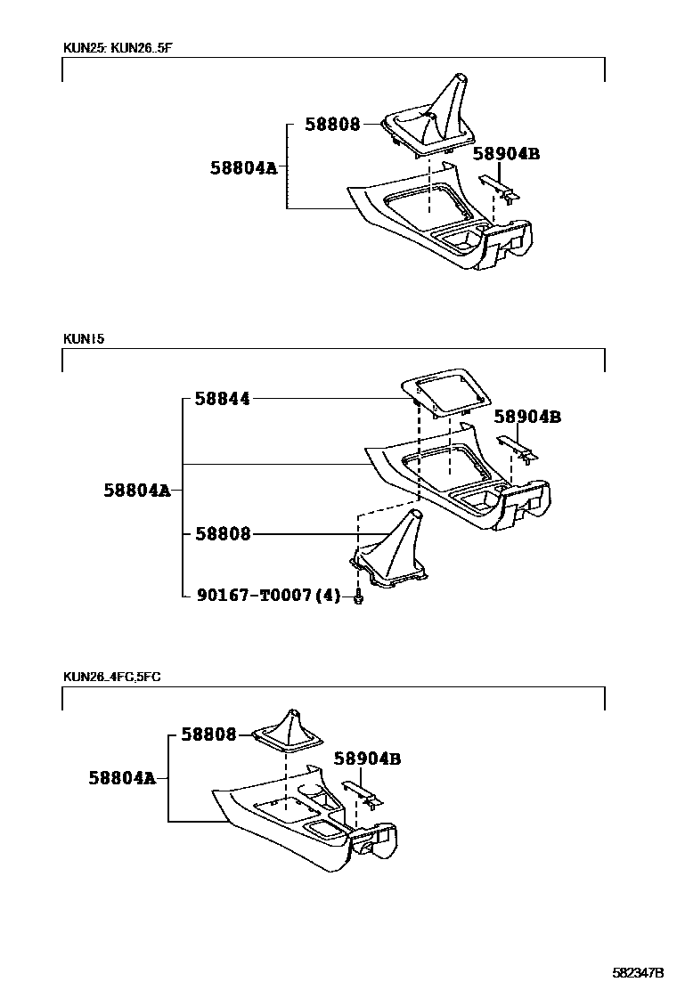 Toyota HILUX 中央扶手箱和支架 EPC diagram — 582347B