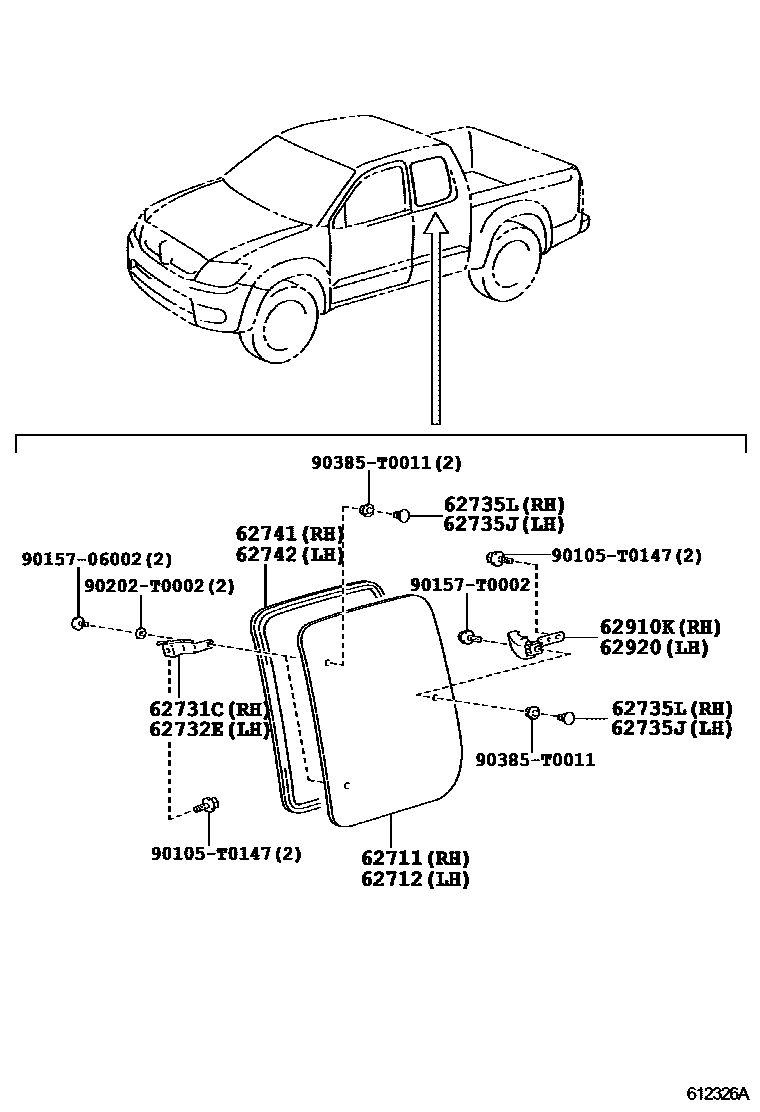 Toyota HILUX 侧窗 EPC diagram — 612326A