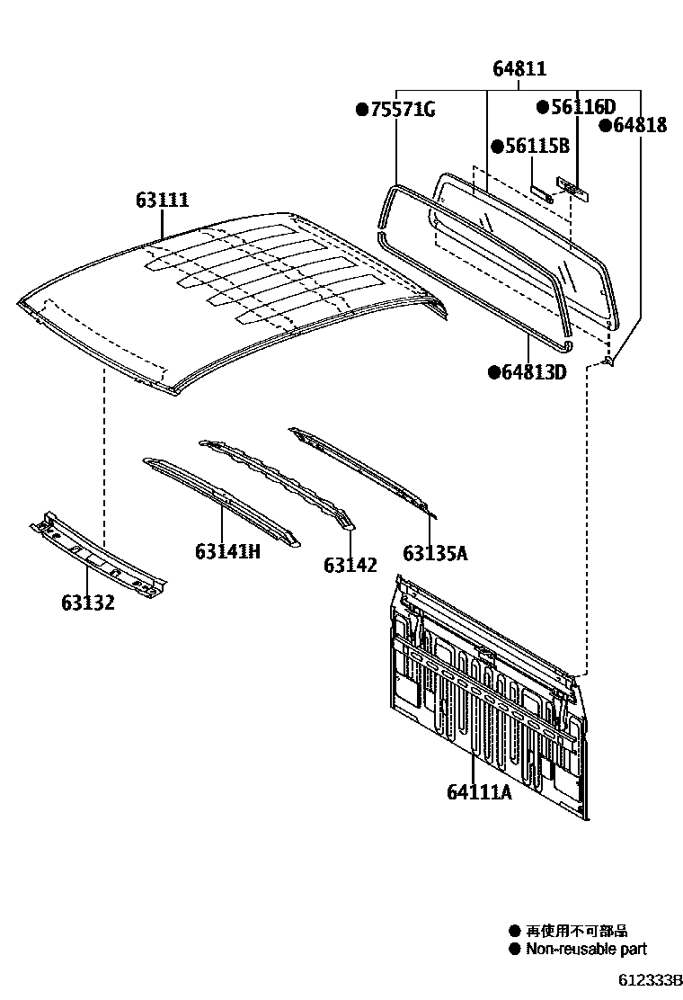 Toyota HILUX 天窗板和背板 EPC diagram — 612333B